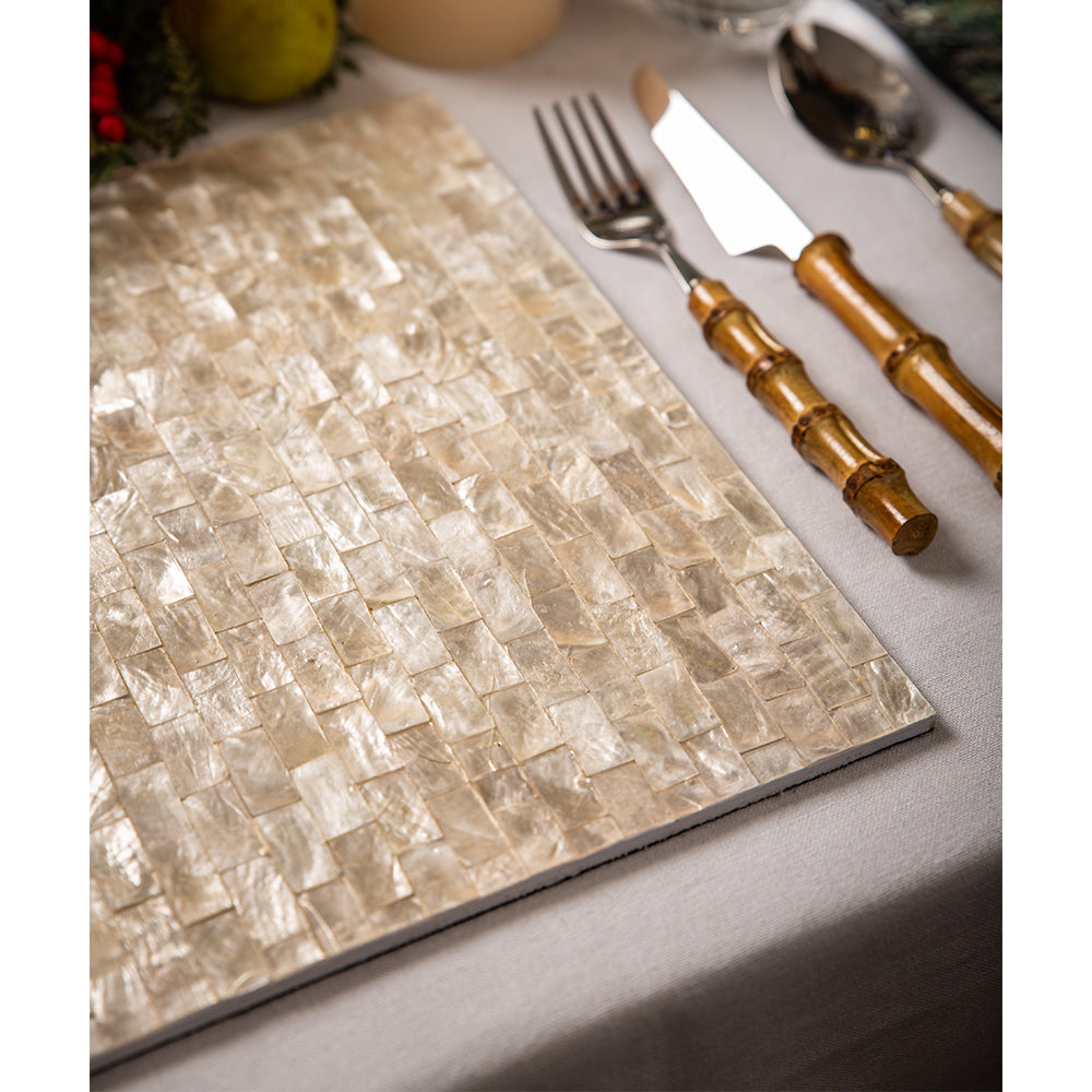 Araxie Mother of Pearl Ivory Table Mats Set of 2 - Elegant Dining Table Decor for Formal Dinners & Special Occasions