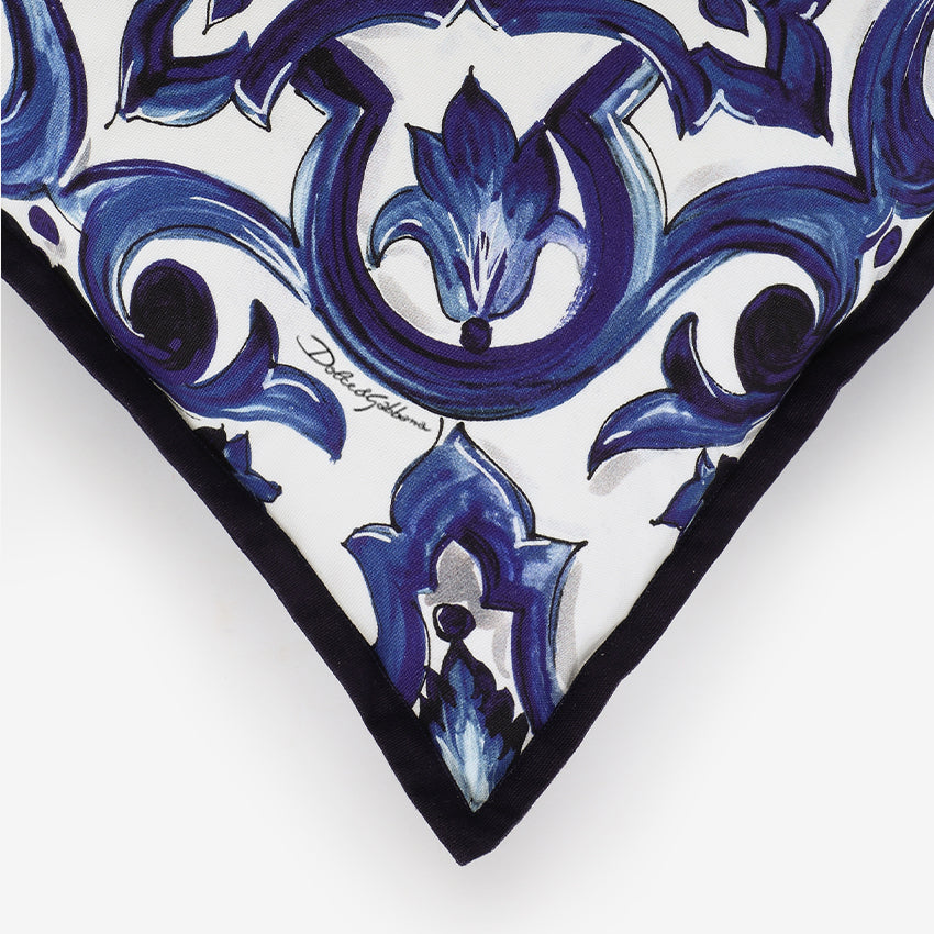Dolce & Gabbana Casa Blue Mediterraneo Canvas Throw Pillow Cover | Luxury Home Decor Cushion for Sofa, Bed & Living Room
