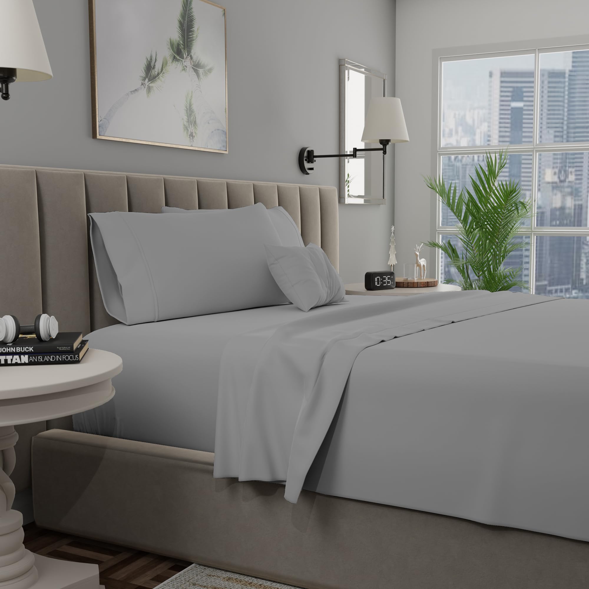 400 Thread Count 100% Cotton Full Bed Sheet Set - Hotel Quality Soft Silver Cooling Sheets with Deep Pockets | Breathable & Skin-Friendly Luxury Bedding for Home, Dorm, or Guest Room
