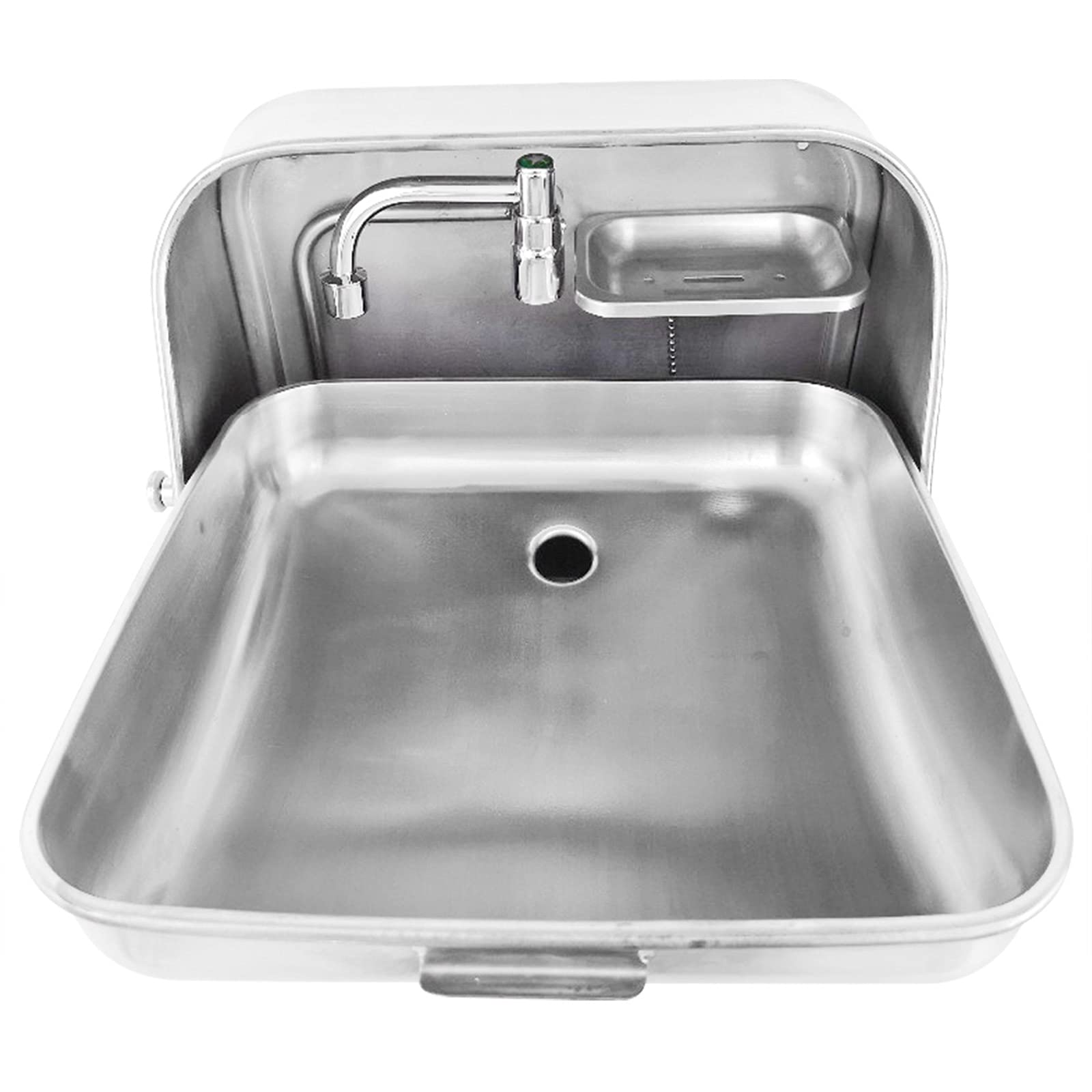 Portable RV Kitchen Folding Sink with Cold Water Faucet - Stainless Steel Wall-Mounted Hand Wash Basin for Caravan, Trailer & Camper - Perfect for Outdoor Cooking, Camping & Mobile Living