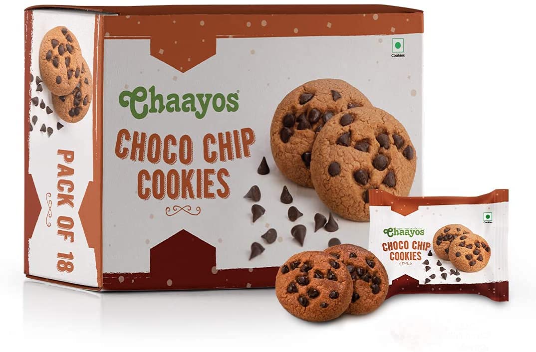Chaayos Chai Time Snacks - Premium Chocochip Cookies 450g (18 Packs) | Chocolate Gift Box | Rich & Indulgent Flavors | Tea Time Biscuits | Perfect for Gifting, Office Snacks & Family Treats | Delicious Cookies for Parties & Festive Occasions