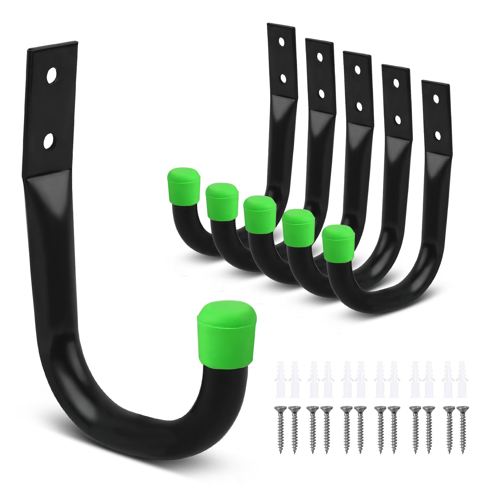 PERCEA Heavy Duty Garage Hooks Set - 6 Pack Wall Mounted Utility Hooks for Bikes, Tools, Hoses | Indoor & Outdoor Use | Includes Wall Anchors & Screws | Perfect for Garage, Shed, Workshop Organization (Black)
