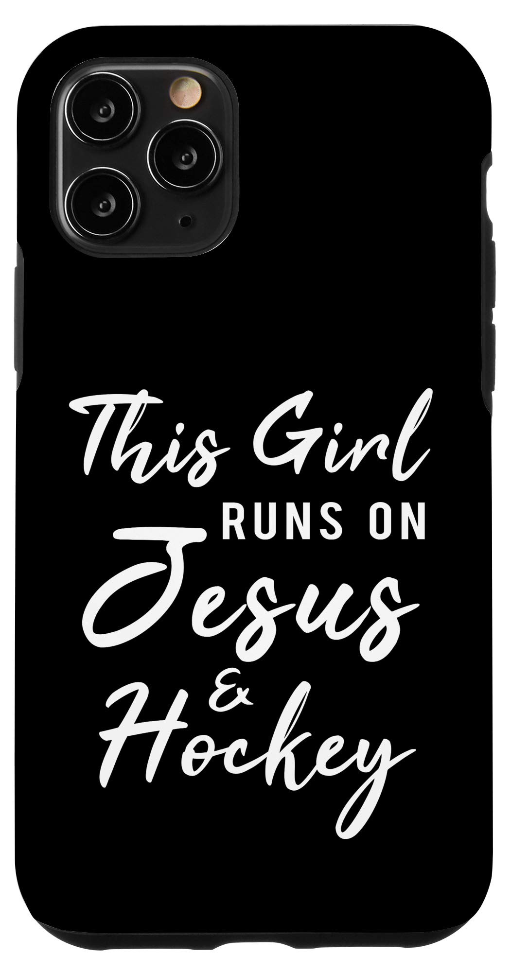 iPhone 11 Pro Case - Funny Christian Sports Design 'This Girl Runs On Jesus And Hockey' - Perfect for Hockey Players & Christian Women - Gym, Church & Game Day Accessory