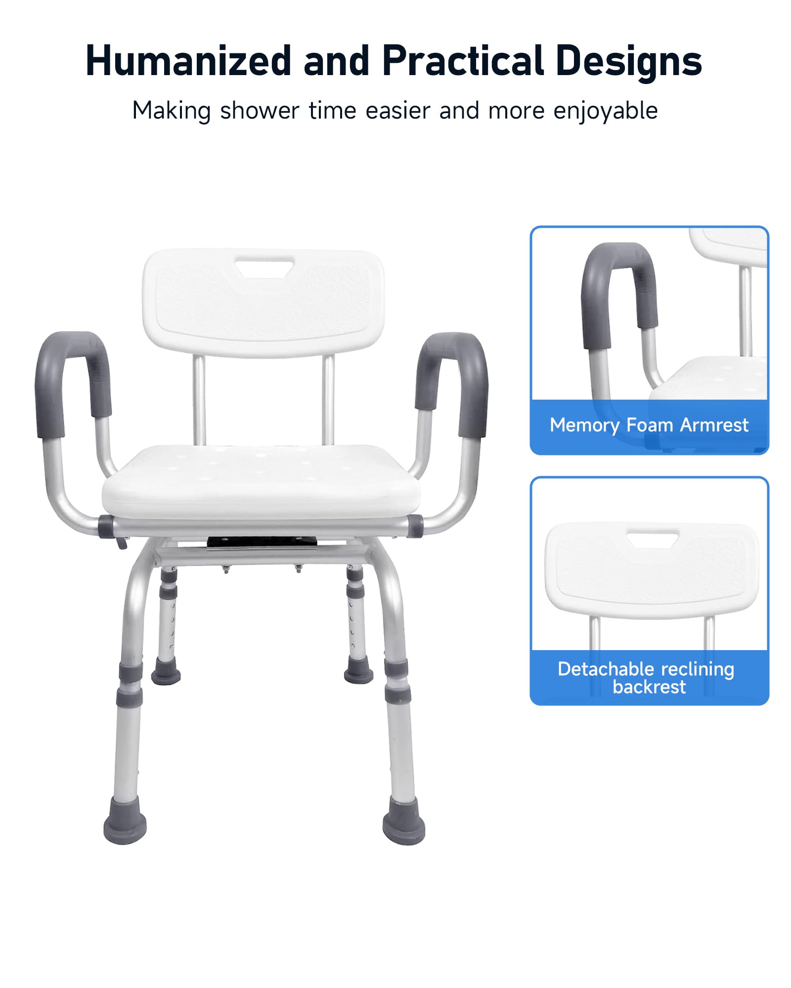 **Swivel Shower Chair with Arms & Back – Adjustable Height Bath Seat for Seniors & Disabled – Heavy Duty 450LB Capacity – Non-Slip Shower Stool for Elderly & Adults – Ideal for Bathroom Safety & Mobility Assistance**    *(Use Cases: Perfect for elderly care, post-surgery recovery, disability support, and safe bathing at home.)*