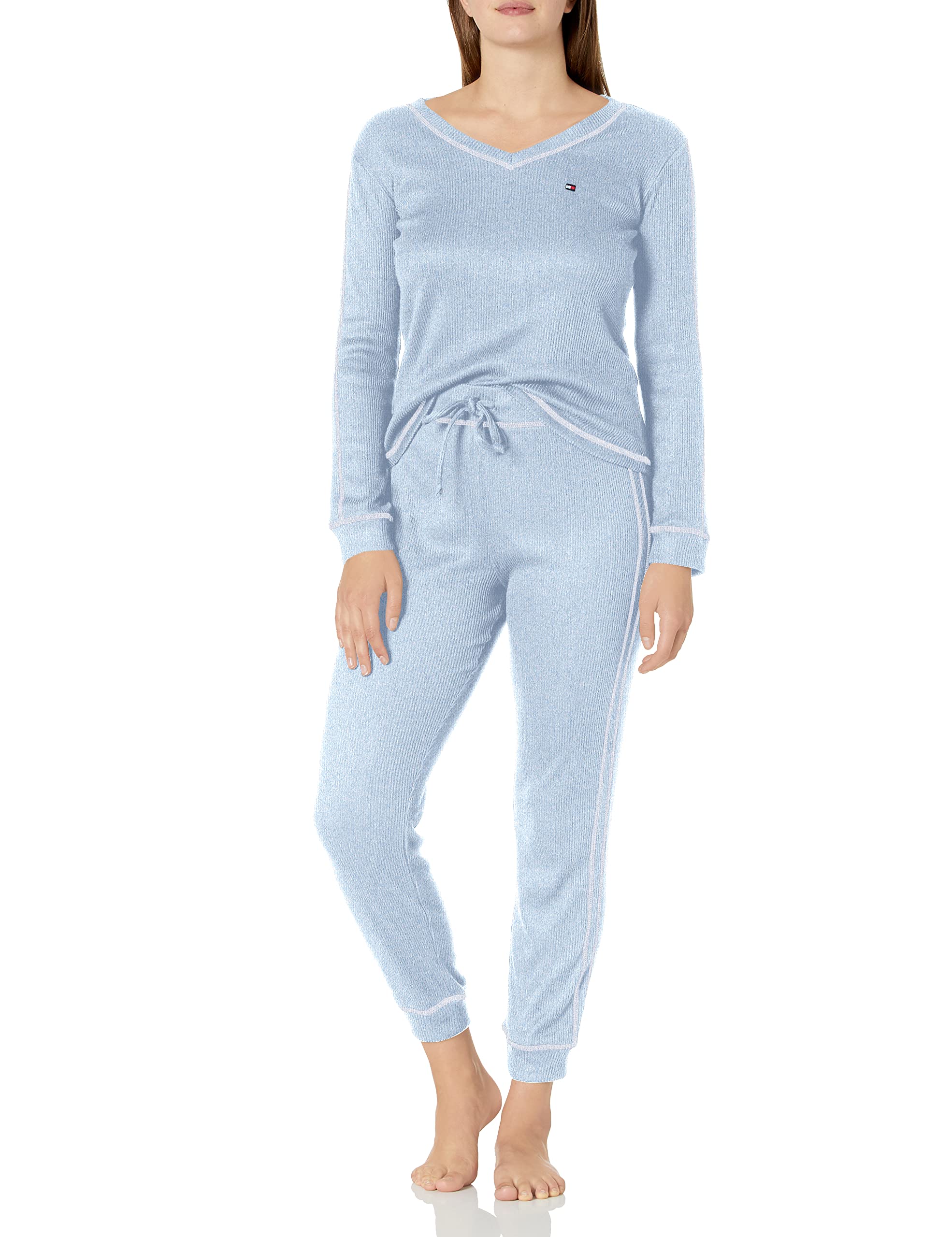 Tommy Hilfiger Women's Waffle-Knit Long Sleeve Jogger Pajama Set - Soft & Cozy Sleepwear for Lounge & Relaxation - Perfect for Nightwear, Travel & Home Comfort