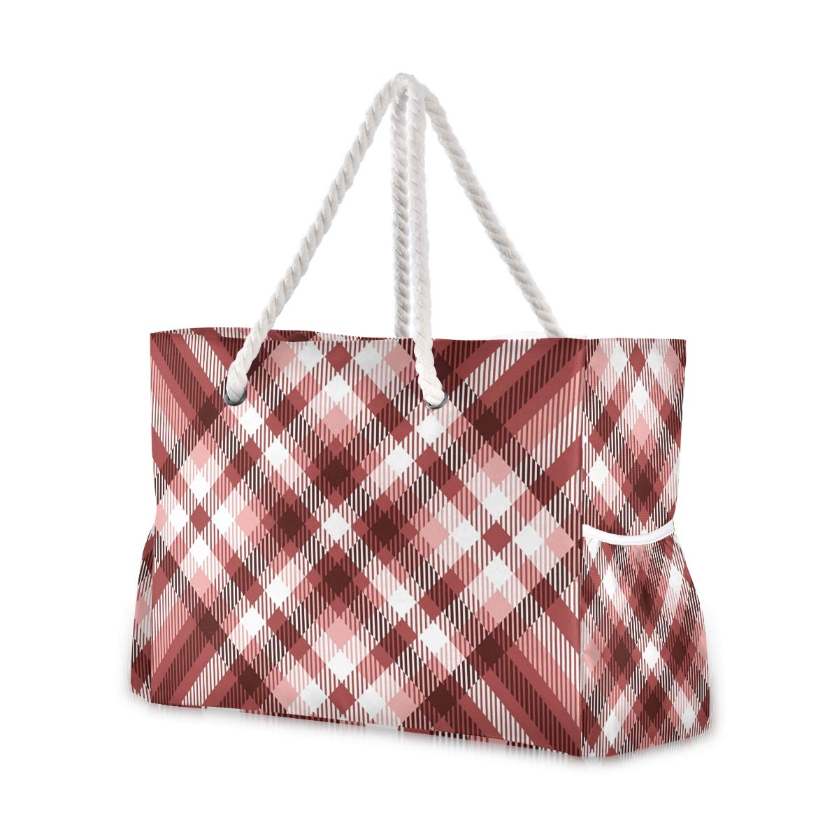 ALAZA Plaid Beach Toy Bag for Seaside, Pool & Shower - Waterproof Groceries Tote