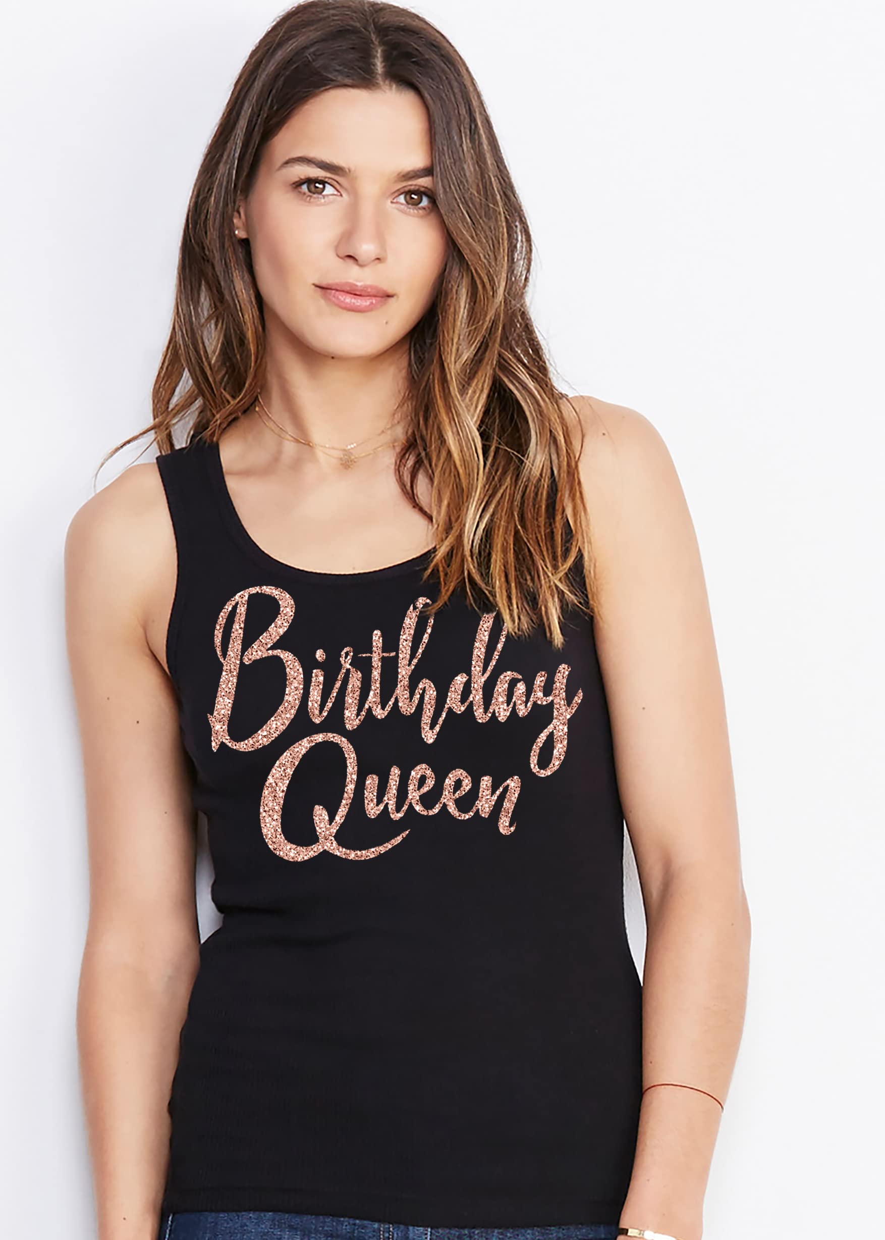 Birthday Tank Tops for Women - Sparkling Crystal Rhinestone Party Shirts - Birthday Queen & Squad Outfits | Perfect for Bachelorette Parties, Girls Night Out & Birthday Celebrations