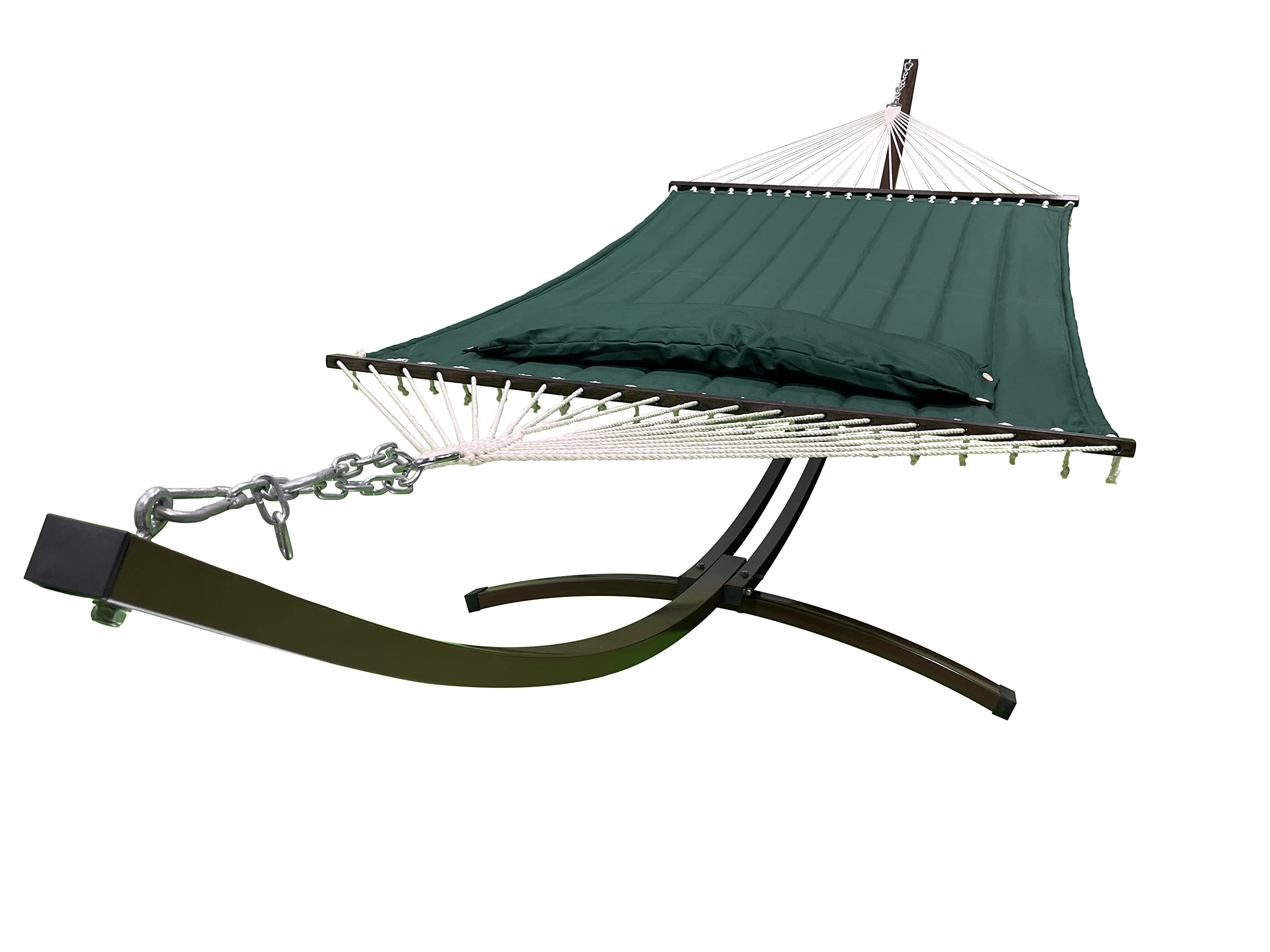 15 Ft. Heavy Duty Steel Arc Hammock Stand with Premium Quilted Hammock Bed & Pillow - Indoor/Outdoor Use - Elegant Green - Perfect for Backyard, Patio, Garden Relaxation and Camping