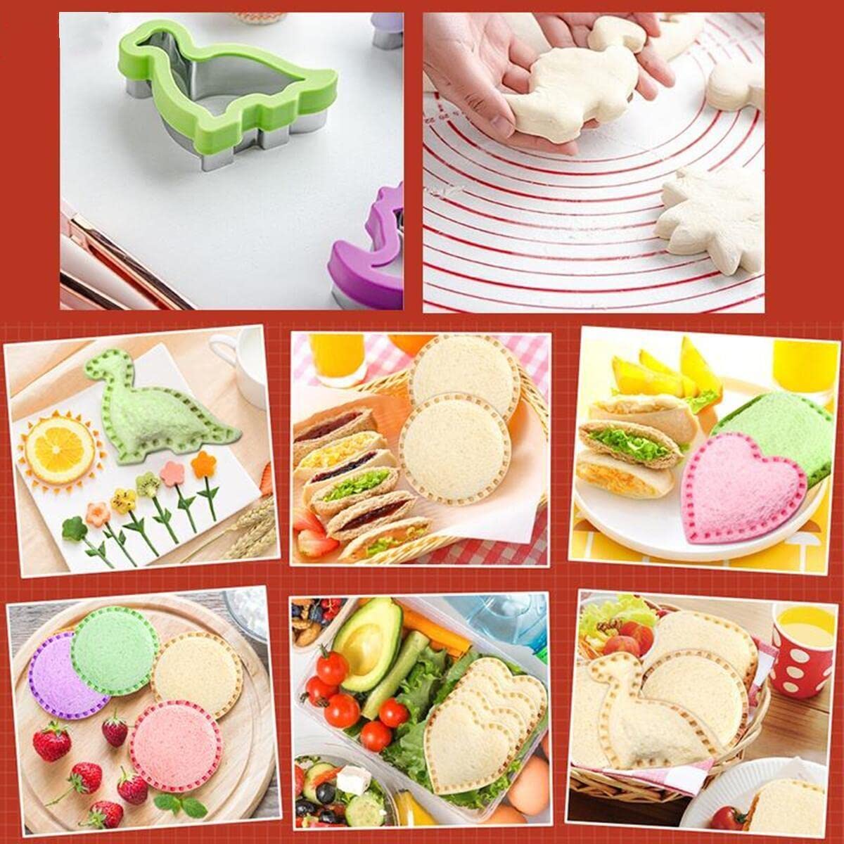6-Piece Upgraded Sandwich Cookie Cutters & Sealer Set - Mickey, Dinosaur & Star Shapes for Kids Lunch Box, Uncrustables Maker, Bento Box Accessories - Perfect for School Lunches, Picnics & Party Snacks