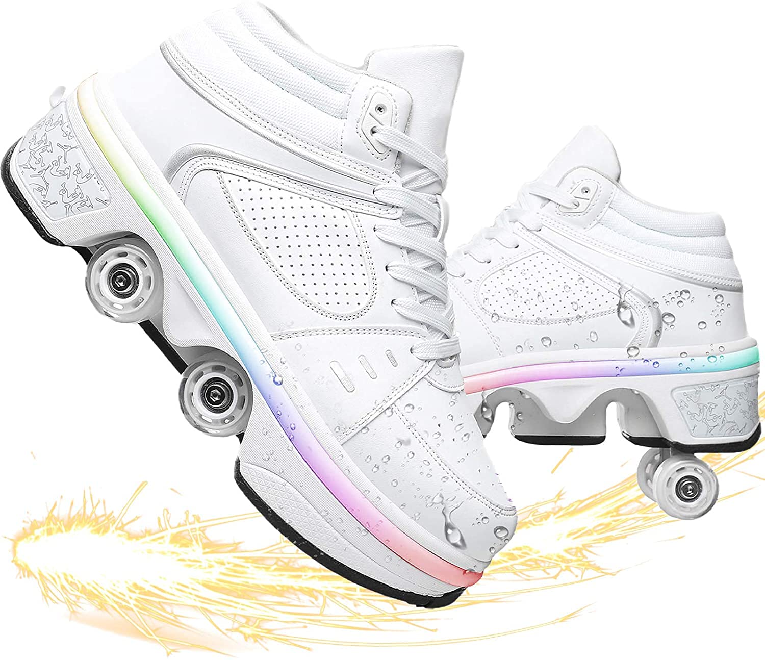 Best LED Roller Skates for Women - 4-Wheel Adjustable Deformation Parkour Shoes with Lights | Perfect for Outdoor Skating, Fitness & Fun Activities