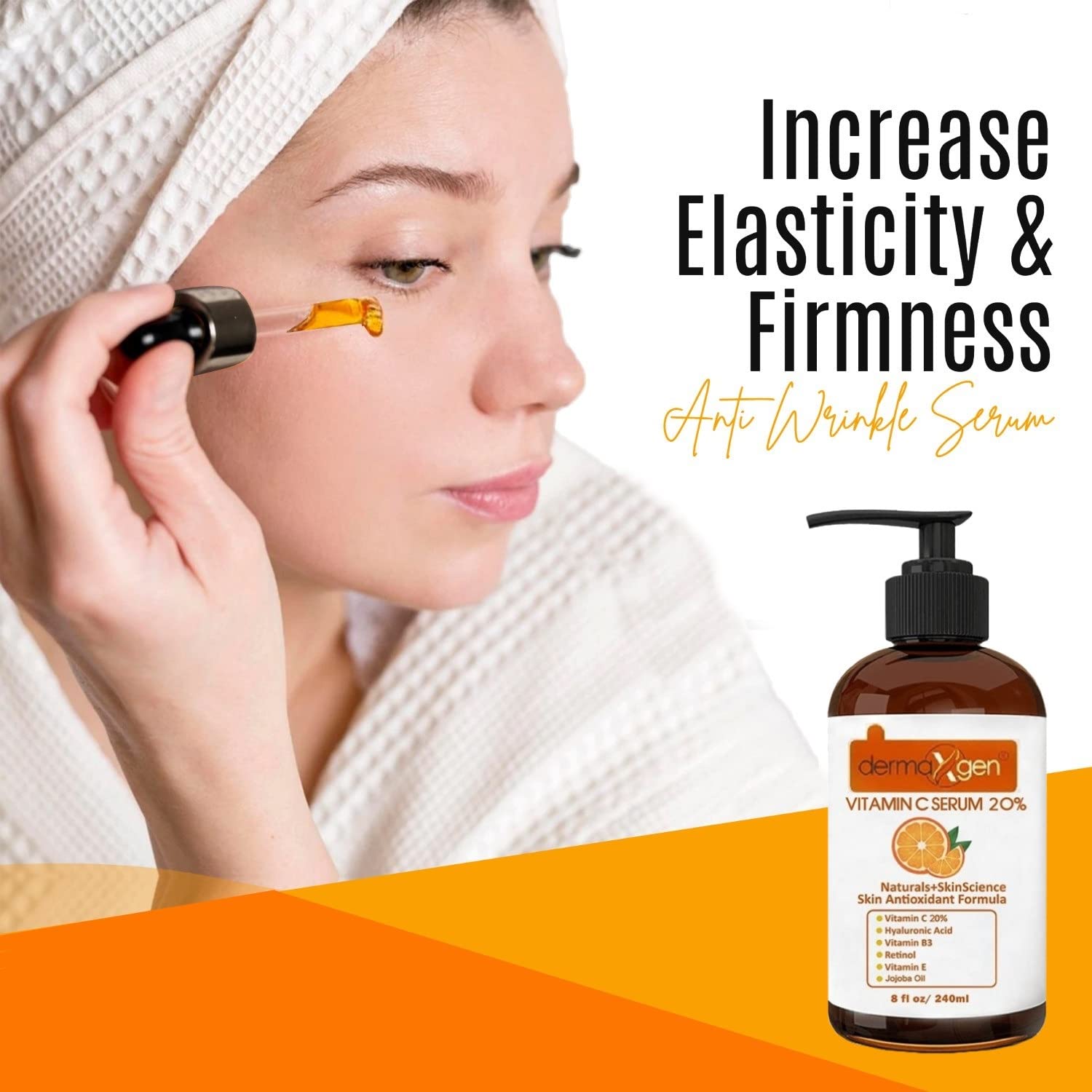 20% Vitamin C Serum with Hyaluronic Acid, Retinol, Vitamin E & B - Organic Anti-Aging Facial Treatment for Collagen Boost, Deep Hydration & Wrinkle Reduction (8 Fl Oz) | Perfect for Night Routine, Dry Skin Care & Daily Anti-Wrinkle Regimen