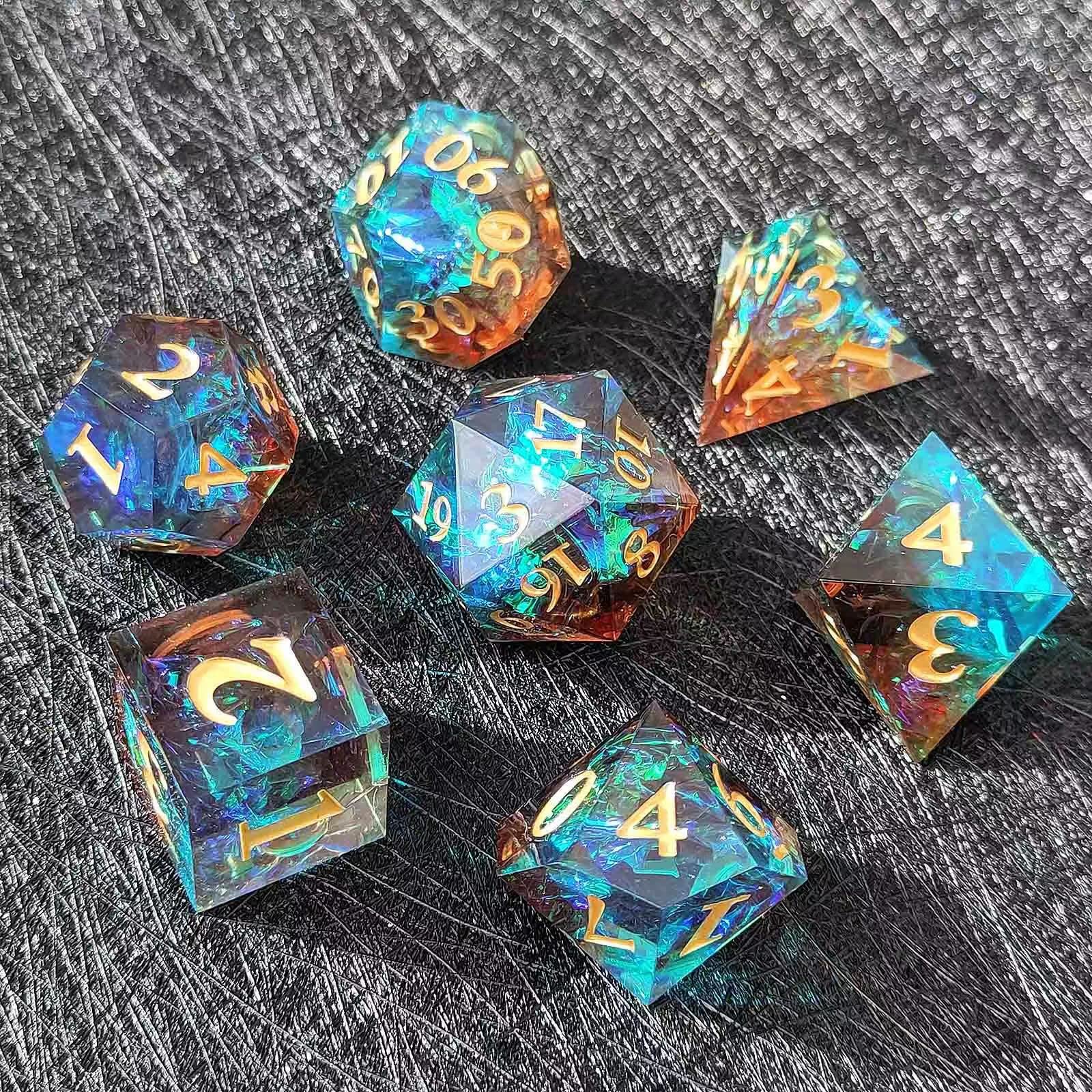 Premium Polyhedral DND Dice Set - 7-Piece Sharp Edge Resin Dice for Dungeons & Dragons, Pathfinder & RPG Games (Vibrant Blue) - Perfect for Tabletop Gaming, Campaign Nights & Collector Displays