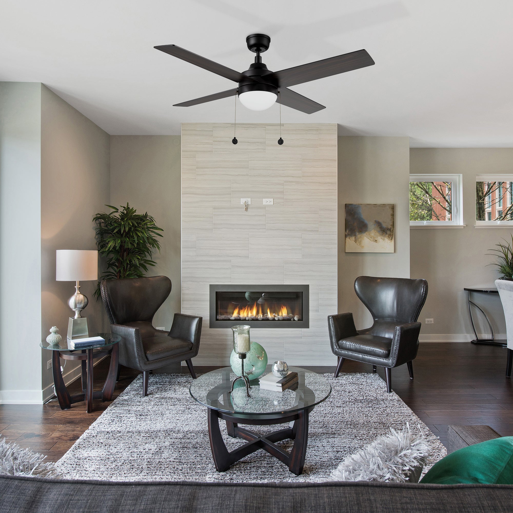 Sunalia 52 Inch Ceiling Fan with LED Light and Pull Chain - Modern Low Profile Flush Mount Fan for Bedroom, Living Room, Kitchen & Outdoor Spaces