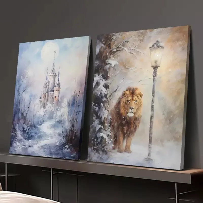 2Pcs Forest Castle Watercolor Lion Wall Art - 50x75cm Framed Canvas Print | High Quality Australian Made | Ready to Hang | Perfect for Living Room, Bedroom & Office Decor