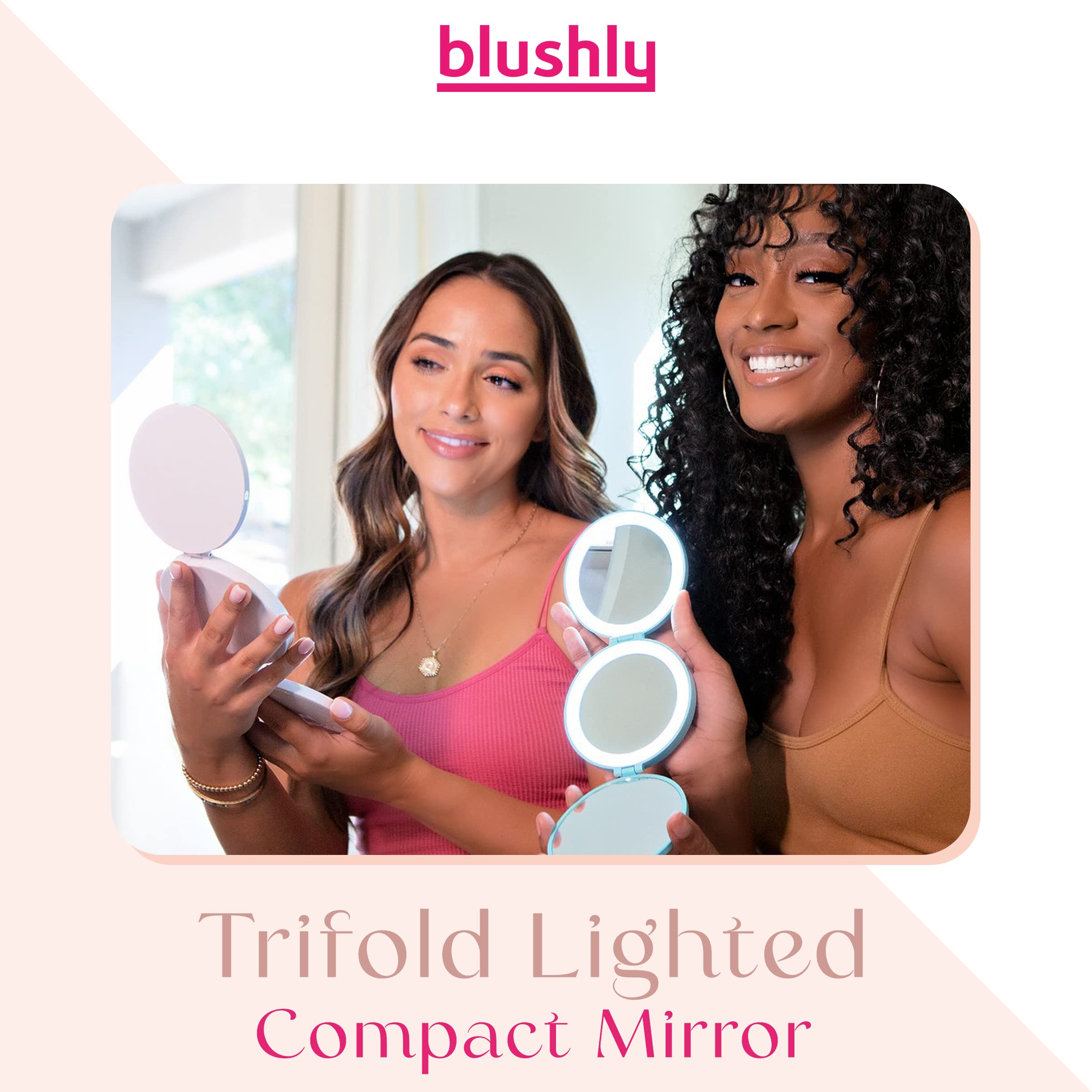 3-in-1 Trifold Lighted Makeup Mirror with 1X/5X/10X Magnification - 24 Dimmable LED Vanity Mirror for Precise Makeup Application - Portable Travel & Back to School Essential - Distortion-Free, 3.8 x 3.8 Inches, 1-Inch Thick - Perfect for Home, Dorm, Salon & On-the-Go Touchups