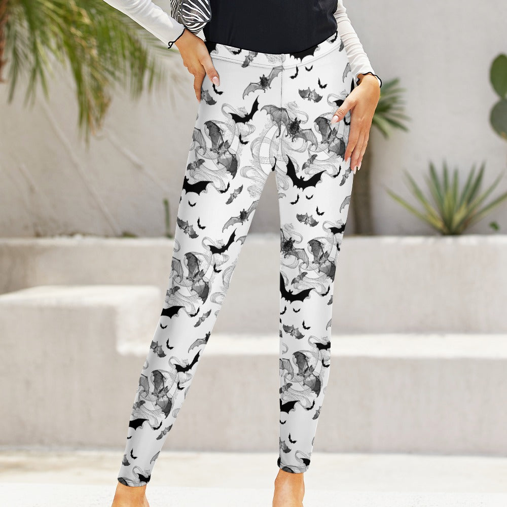 Midnight Bats Print Leggings for Women - Halloween, Cosplay & Gothic Fashion - Perfect for Costume Parties, Themed Events & Everyday Wear