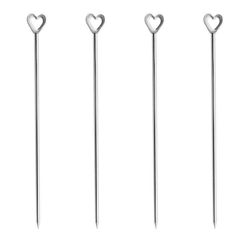 BarConic® Heart Shaped Cocktail Picks - 4 Pack Stainless Steel Drink Stirrers for Cocktails, Martini, Wine & Beverages - Perfect for Valentine's Day, Weddings & Romantic Parties