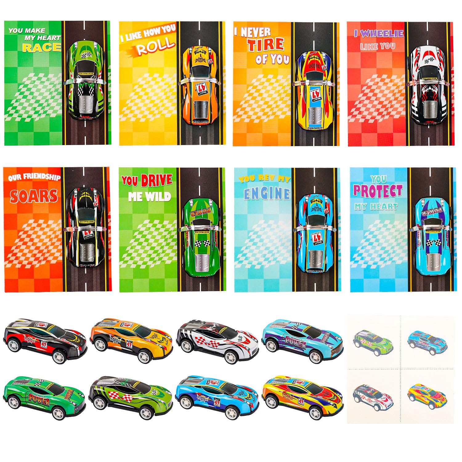 32 Pack Race Cars Valentines Day Cards for Kids with Pull Back Toy Cars & Temporary Tattoos - Classroom Valentine Exchange Gifts for Boys, School Party Supplies - Perfect for Valentine's Day Celebrations and Classroom Activities