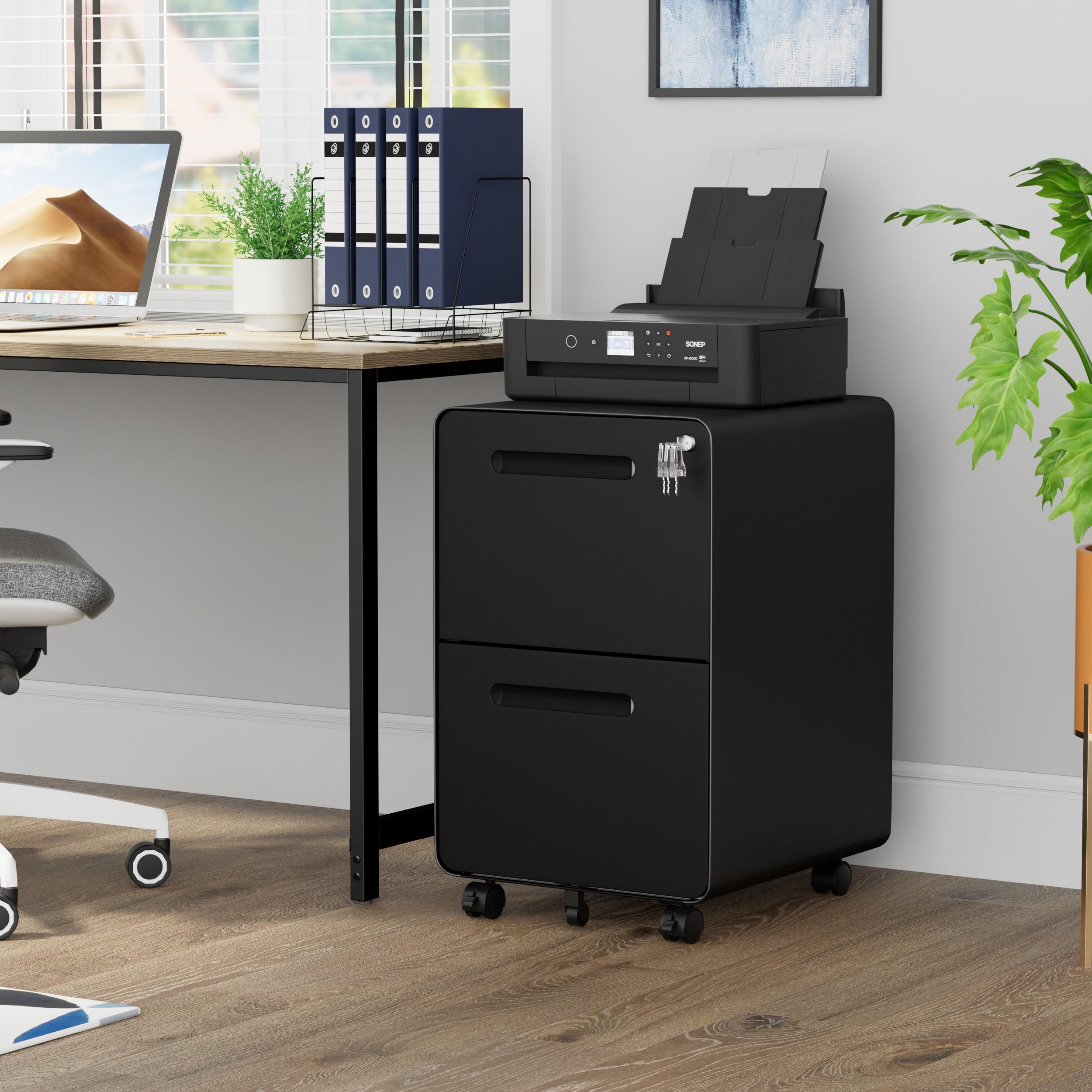 2 Drawer File Cabinet with Lock & 4 Keys - Mobile Metal Filing Cabinet for Home Office - Under Desk Storage Solution - Pre-Assembled Letter/Legal/A4 Hanging File Folders - Perfect for Document Organization & Small Space Saving