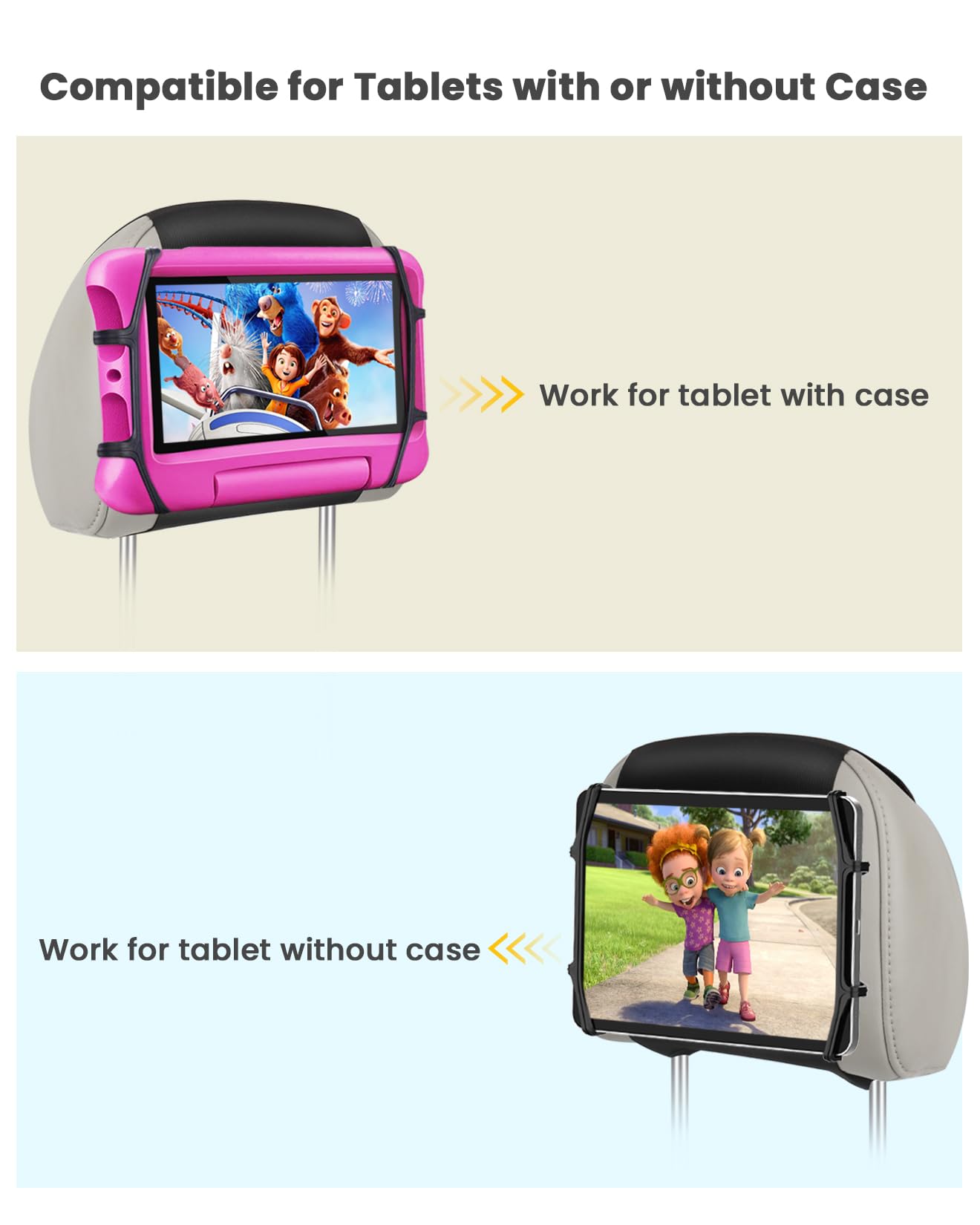 Upgraded WONNIE Car Tablet Holder for iPad - Universal 7-12.9 Inch Tablet Mount with Anti-Slip Strap & Silicone Net - Perfect Backseat Entertainment for Kids on Road Trips & Long Drives