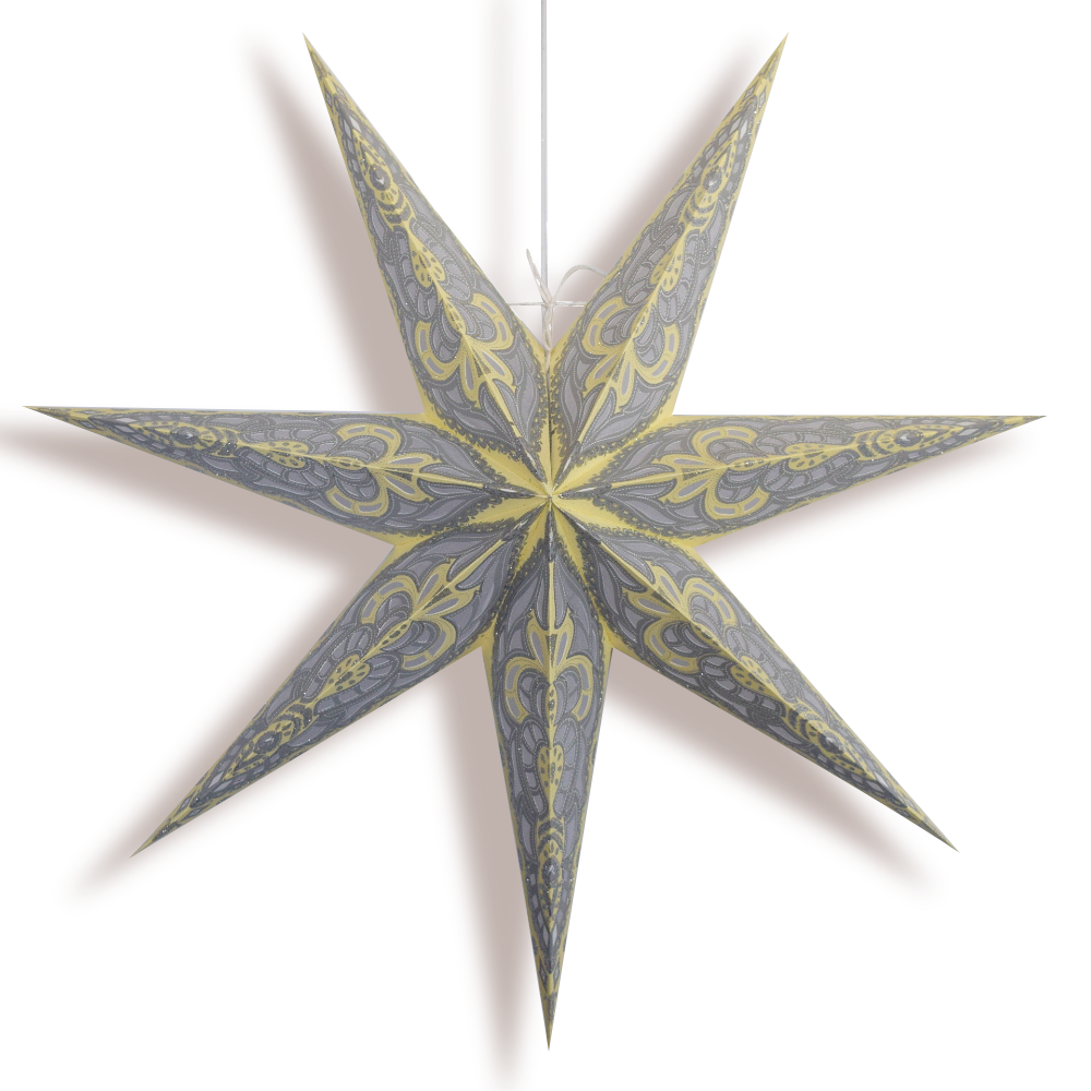 24-Pack Yellow Cream Babylon Glitter 7-Point Paper Star Lanterns - Hanging Wedding, Party & Festival Decorations - Perfect for Indoor/Outdoor Celebrations, Baby Showers & Home Decor