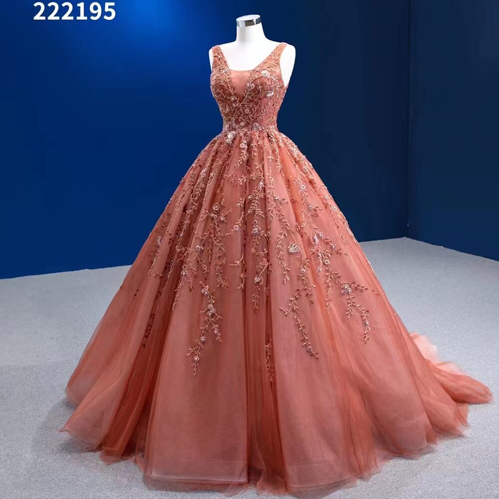Serene Hill Sexy Sleeveless V-Neck Orange Appliques Beaded Lace Up Wedding Dress 2025 | High-End Custom Made Bride Gown HM222195 | Perfect for Beach Weddings, Vow Renewals & Romantic Photoshoots