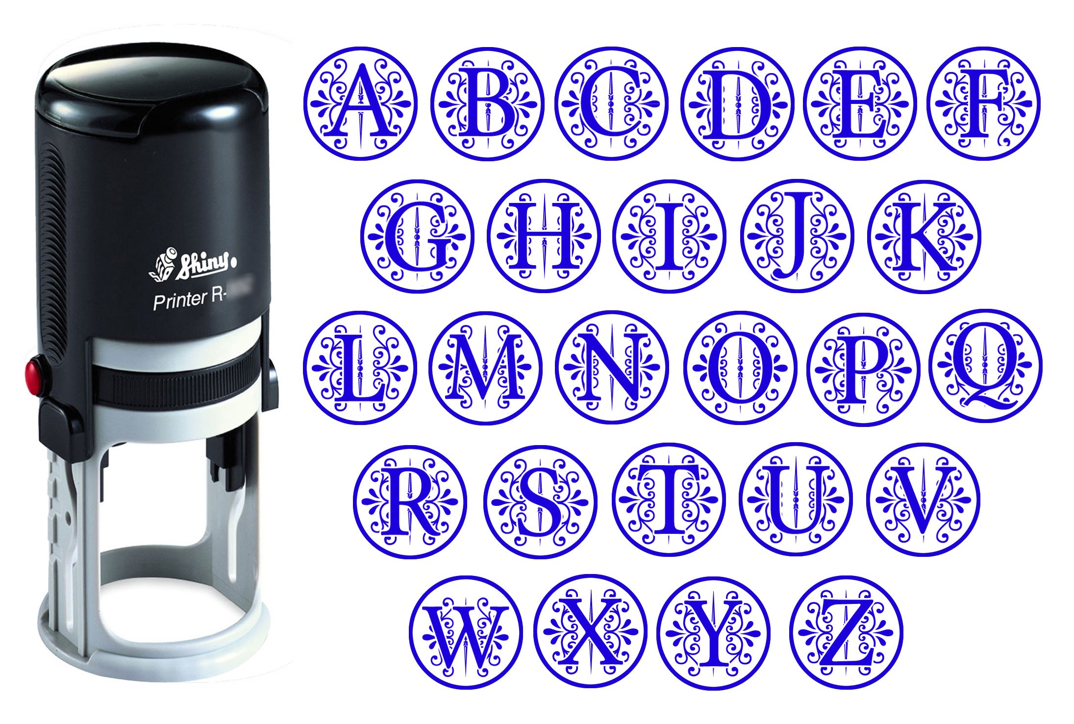Custom A-Z Alphabet Stamp - Blue Ink Monogram Round Rubber Stamp, Self Inking Initial Stamp, 20mm Shiny Mini Stamper for DIY Crafts, Scrapbooking, Invitations & Personalized Gifts