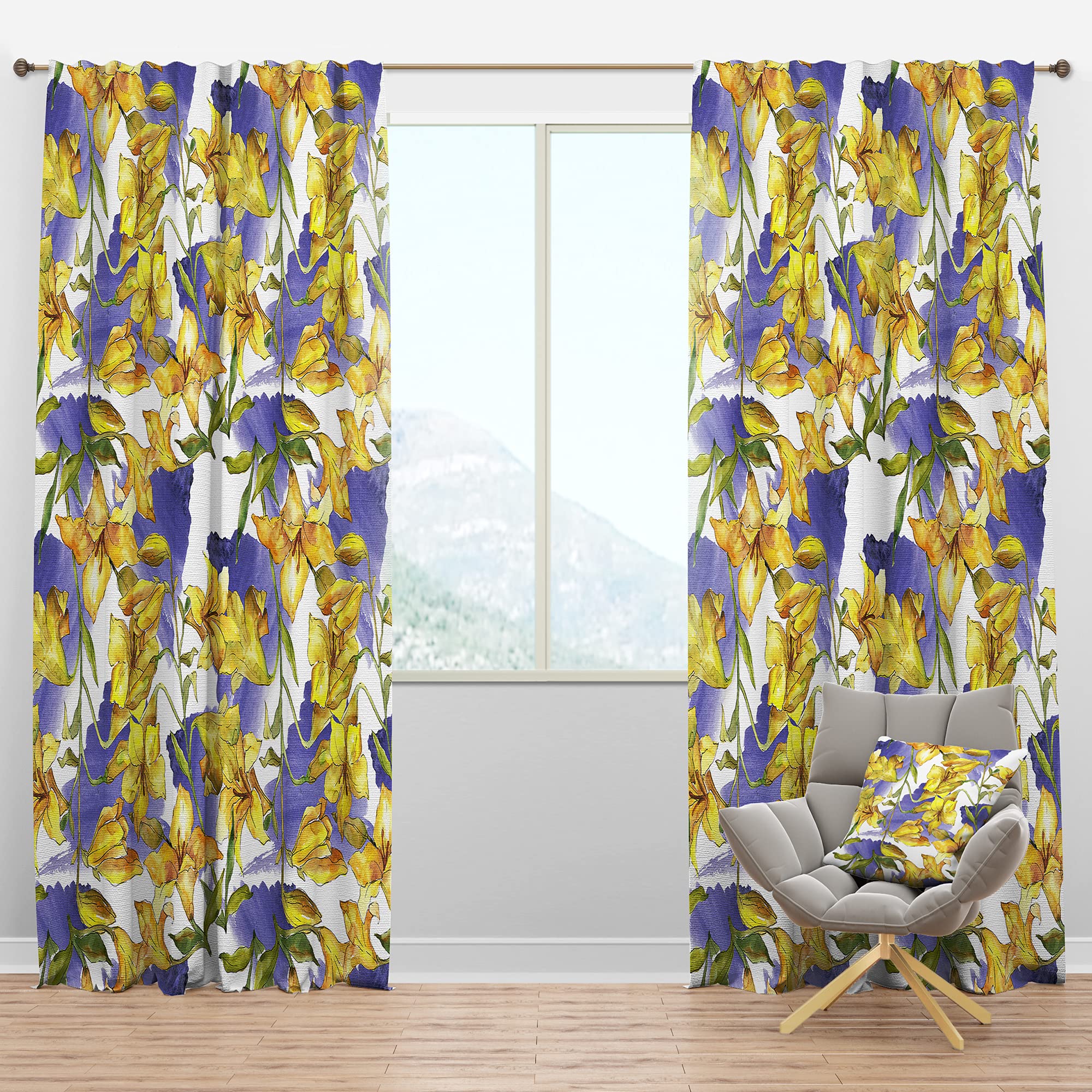 Blackout Curtains 'Retro Handdrawn Poppies V' - Thermal Insulated Single Panel (52x95 inches) for Bedroom & Living Room - Block Light & Noise, Energy Saving Window Drapes for Better Sleep & Privacy