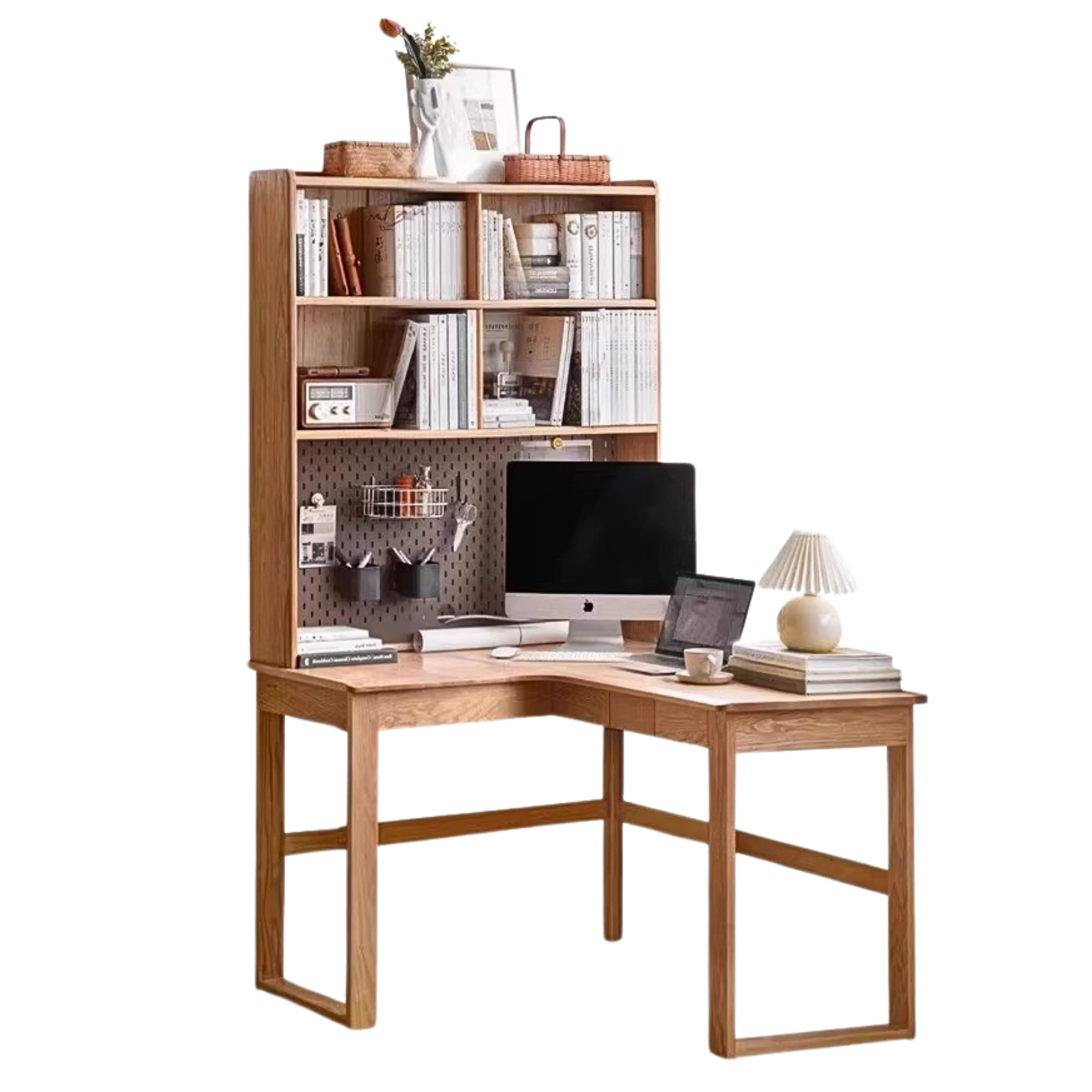Solid Oak Wood L-Shaped Corner Office Desk - Modern Home & Office Workspace Solution for Productivity & Comfort
