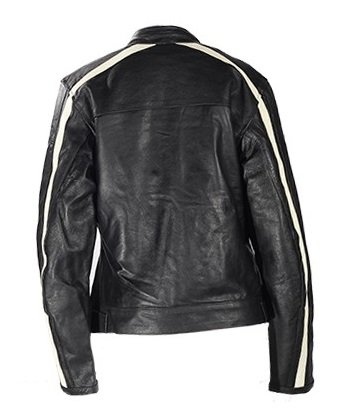 Women's Distressed Off-White Leather Motorcycle Jacket with Stripes - Biker Style Outerwear for Riding & Fashion Streetwear