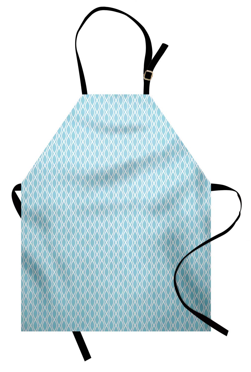 Ambesonne Modern Kitchen Apron - Adjustable Ties, Small Size, Pale Blue & White Wavy Lines Design - Perfect for Baking, Cooking, Painting & Outdoor BBQ Parties
