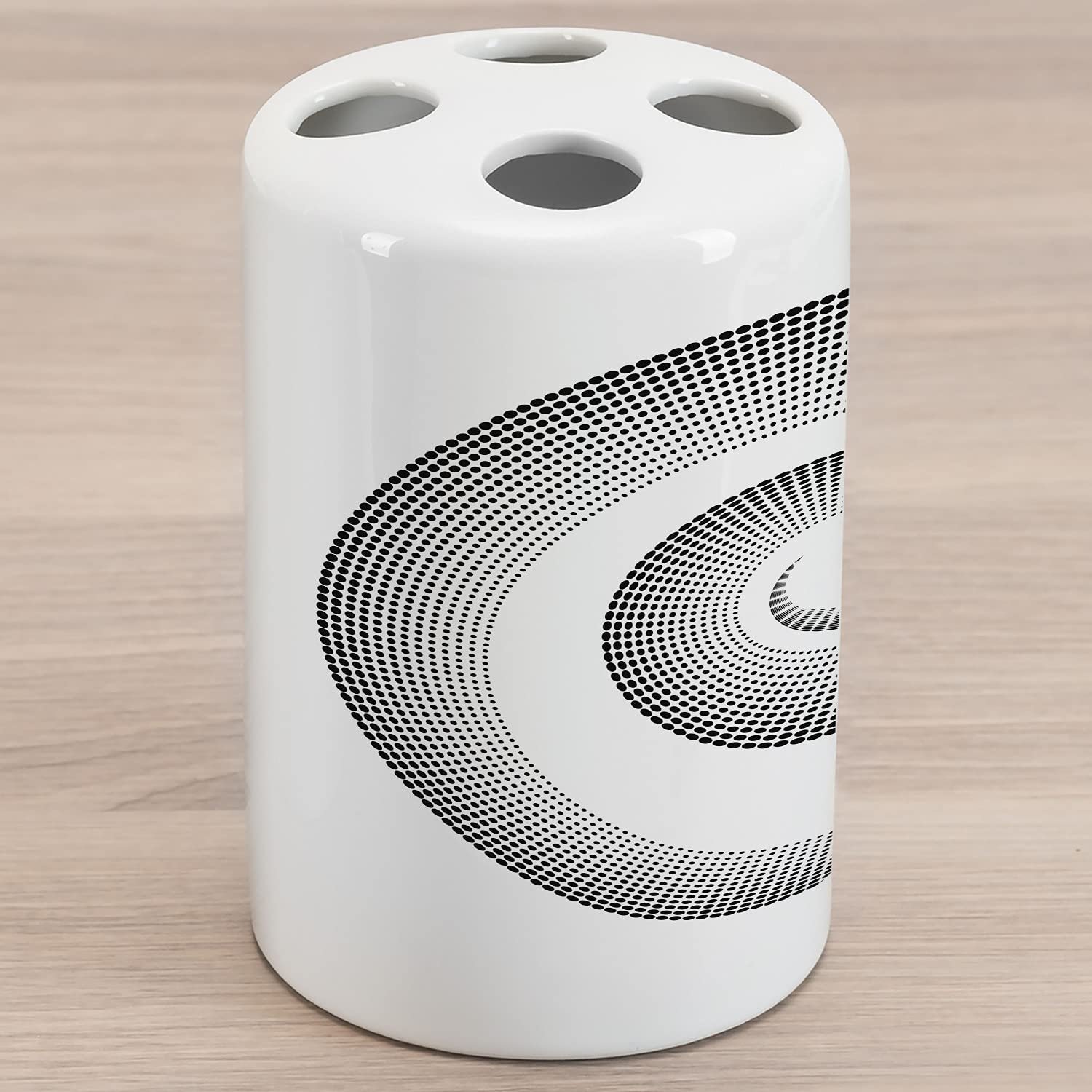 Ambesonne Ceramic Toothbrush Holder - Spiral Dimensional Design, Black Bathroom Organizer (4.5