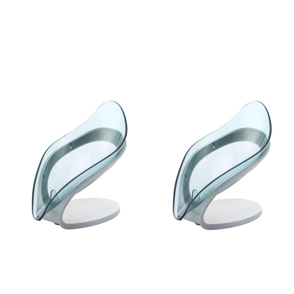 2PCS Leaf-Shaped Bar Soaps with Self-Draining Soap Dish - Decorative Soap Tray Holder with Suction Cups for Shower, Bathroom & Kitchen Sink - Perfect for Spa, Guest Bathrooms & Luxury Hotel Style Decor