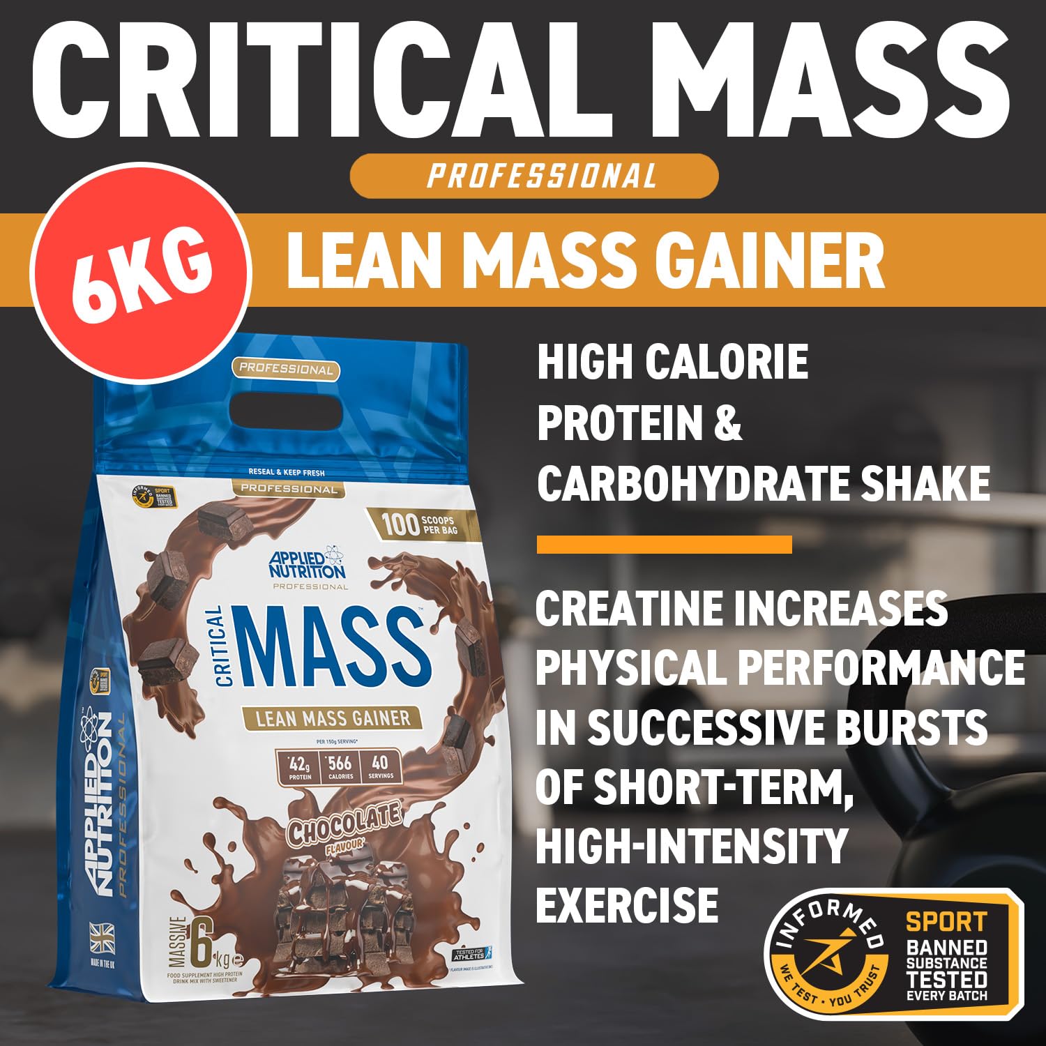 Applied Nutrition Critical Mass Professional Weight Gainer - 6000g for Muscle Growth & Recovery | Perfect for Bodybuilders & Athletes