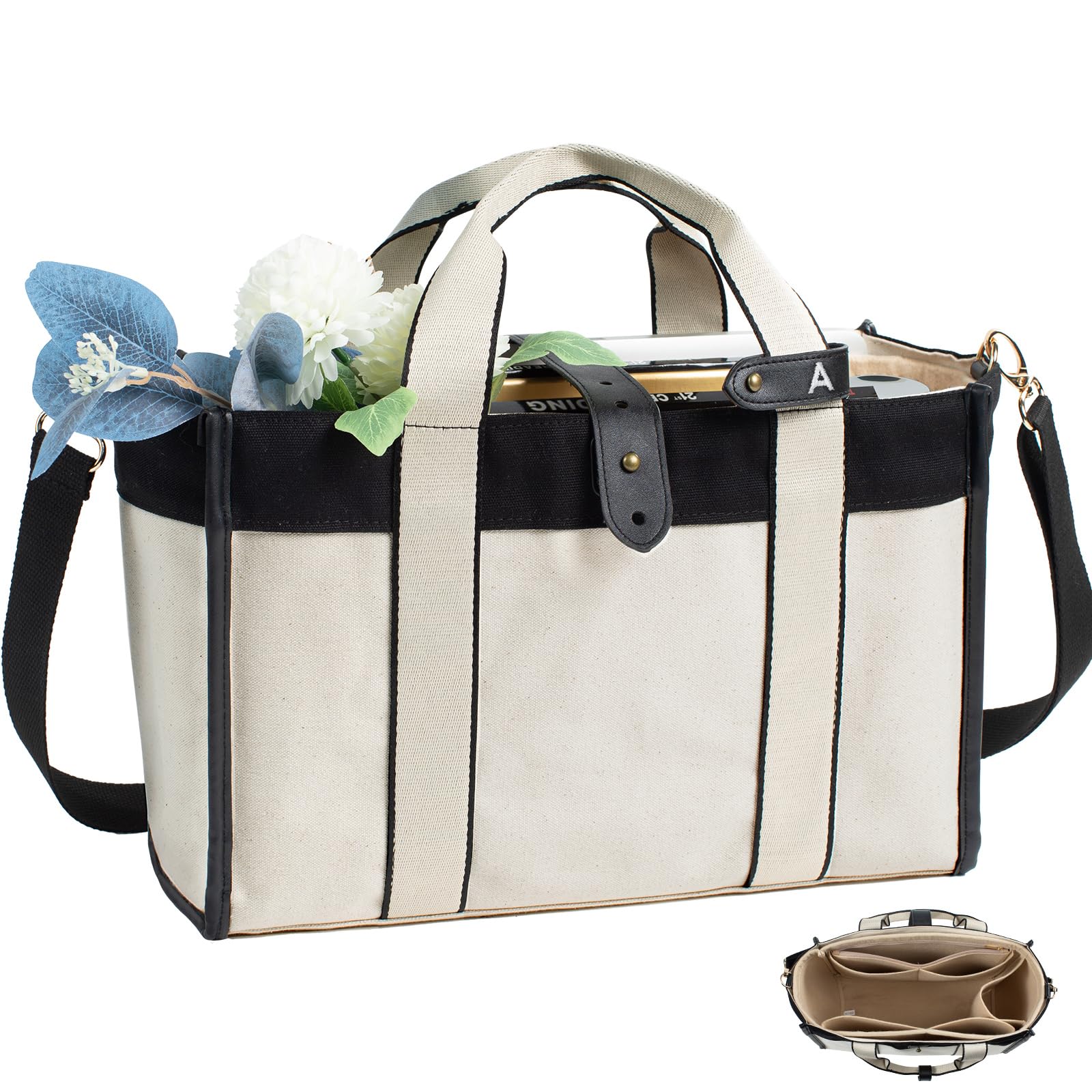 Stylish Large Canvas Tote Bag for Women with Multiple Compartments & Pockets - Perfect Teacher Bag & Travel Tote for Work, Shopping & Beach Outings