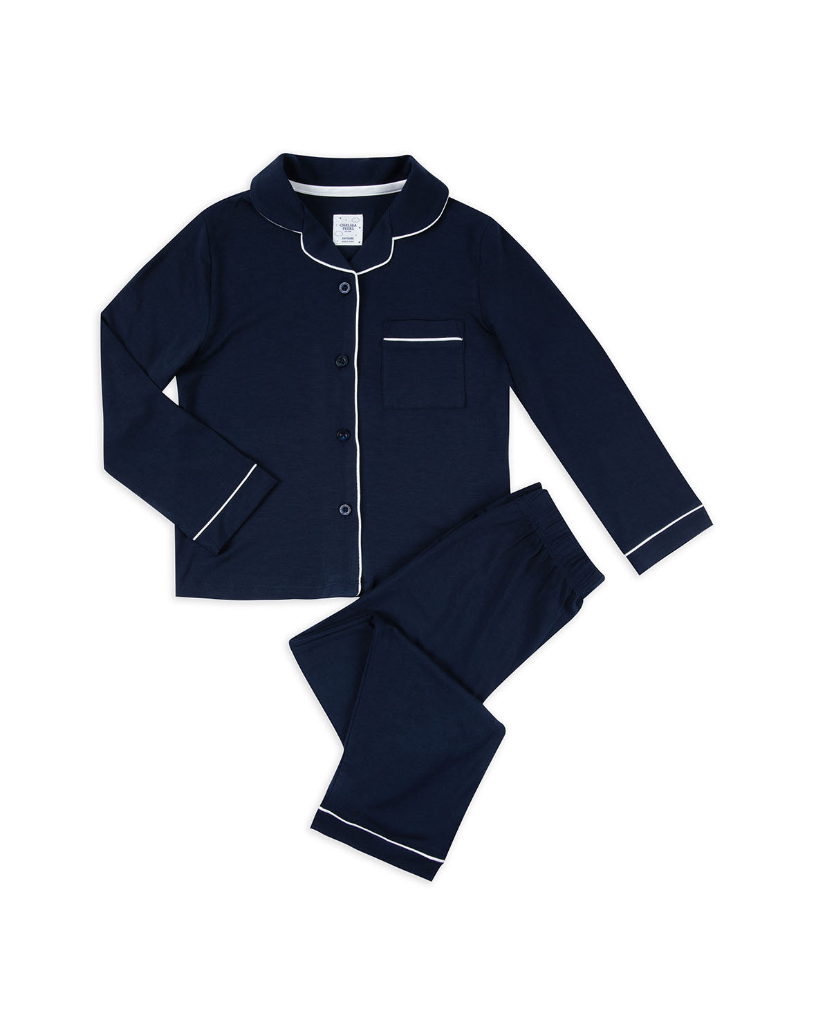 Soft & Breathable Kids TENCEL™ Modal Long Sleeve Button Up Pajama Set - Navy Blue | Comfortable Sleepwear for Boys & Girls | Perfect for Bedtime, Lounging & Sleepovers