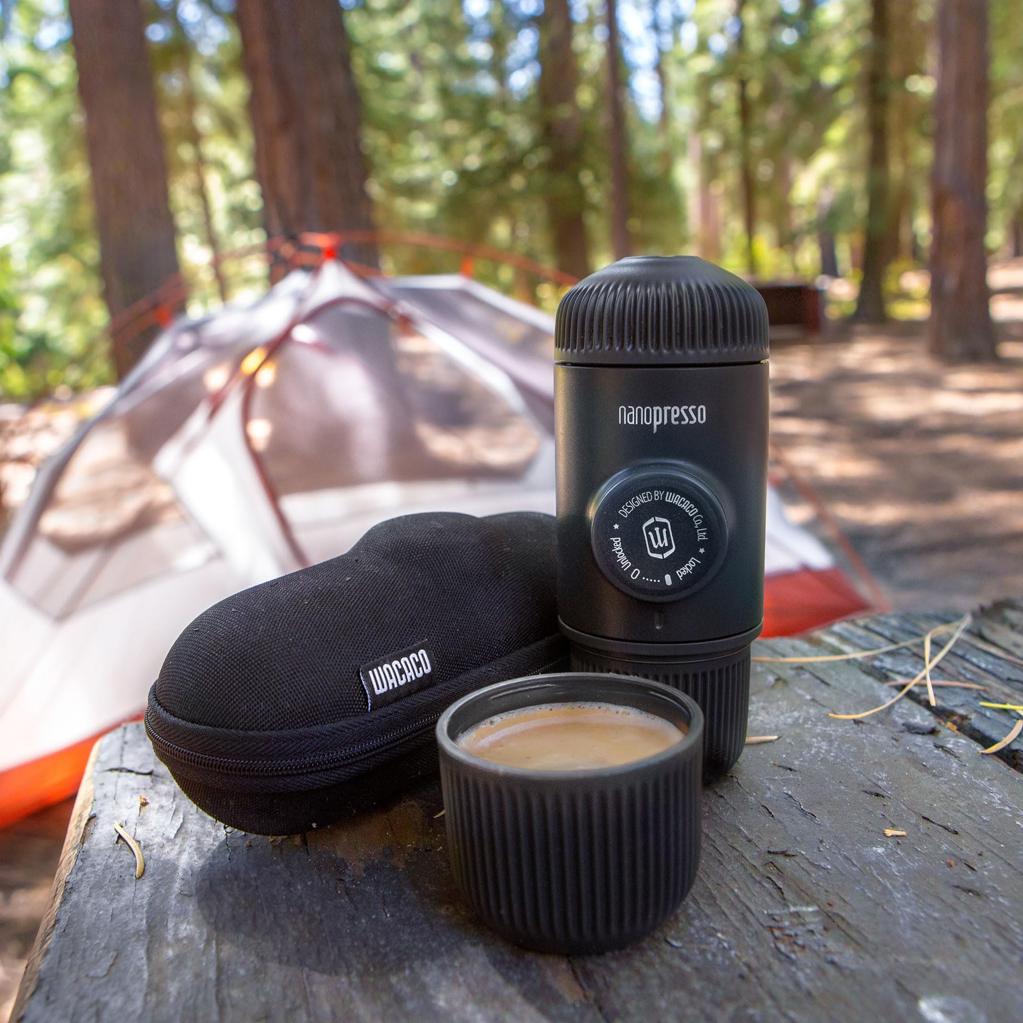 WACACO Nanopresso Portable Espresso Maker with Protective Case - Mini Travel Coffee Machine for Camping, Hiking, Office & Home Use (Black) | Compact Handheld Espresso Brewer for Coffee Lovers