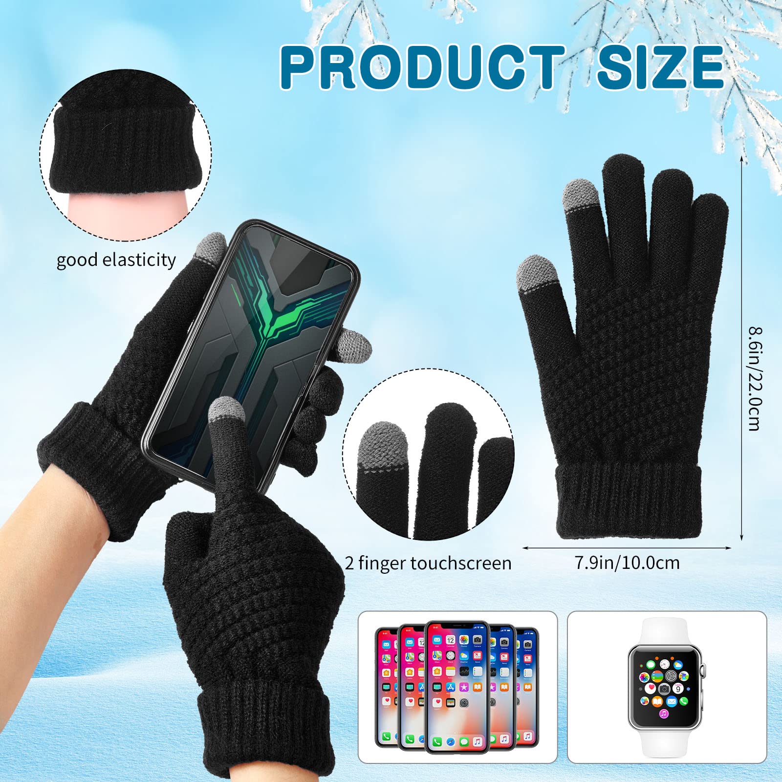 6-Piece Women's Knit Beanie & Touchscreen Gloves Winter Set - Soft Skull Cap & Warm Accessories for Cold Weather - Christmas Gifts for Her - Perfect for Snowboarding, Skiing & Outdoor Activities