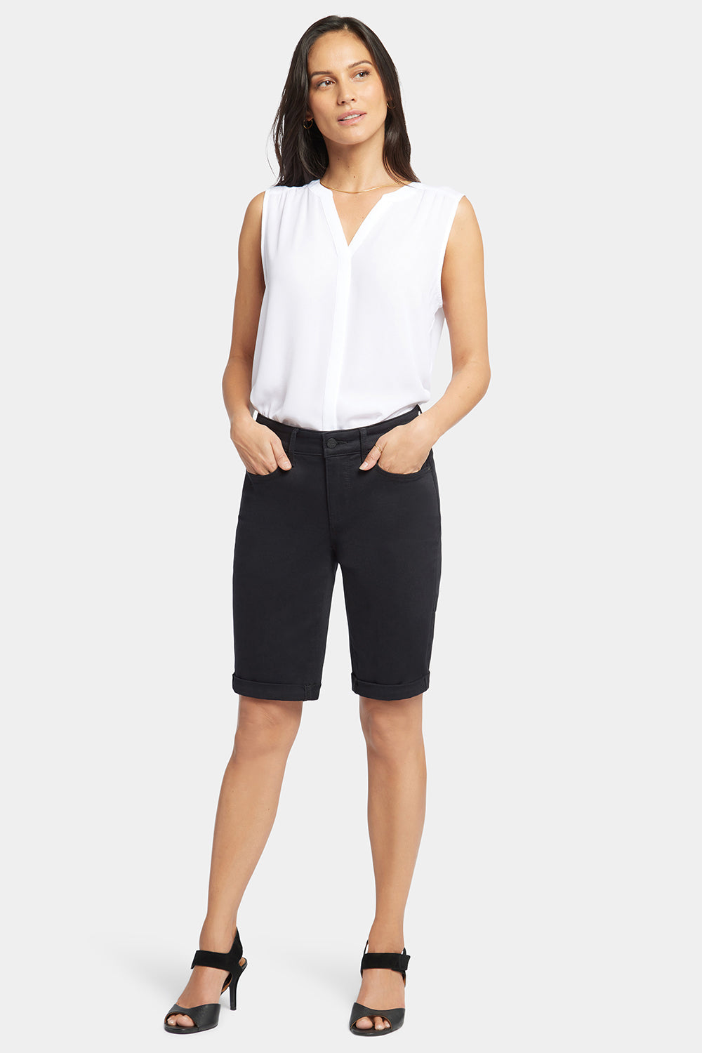 Briella Women's 10 Inch Denim Shorts - Petite Size, Black - Perfect for Summer Outfits, Casual Wear & Beach Vacations