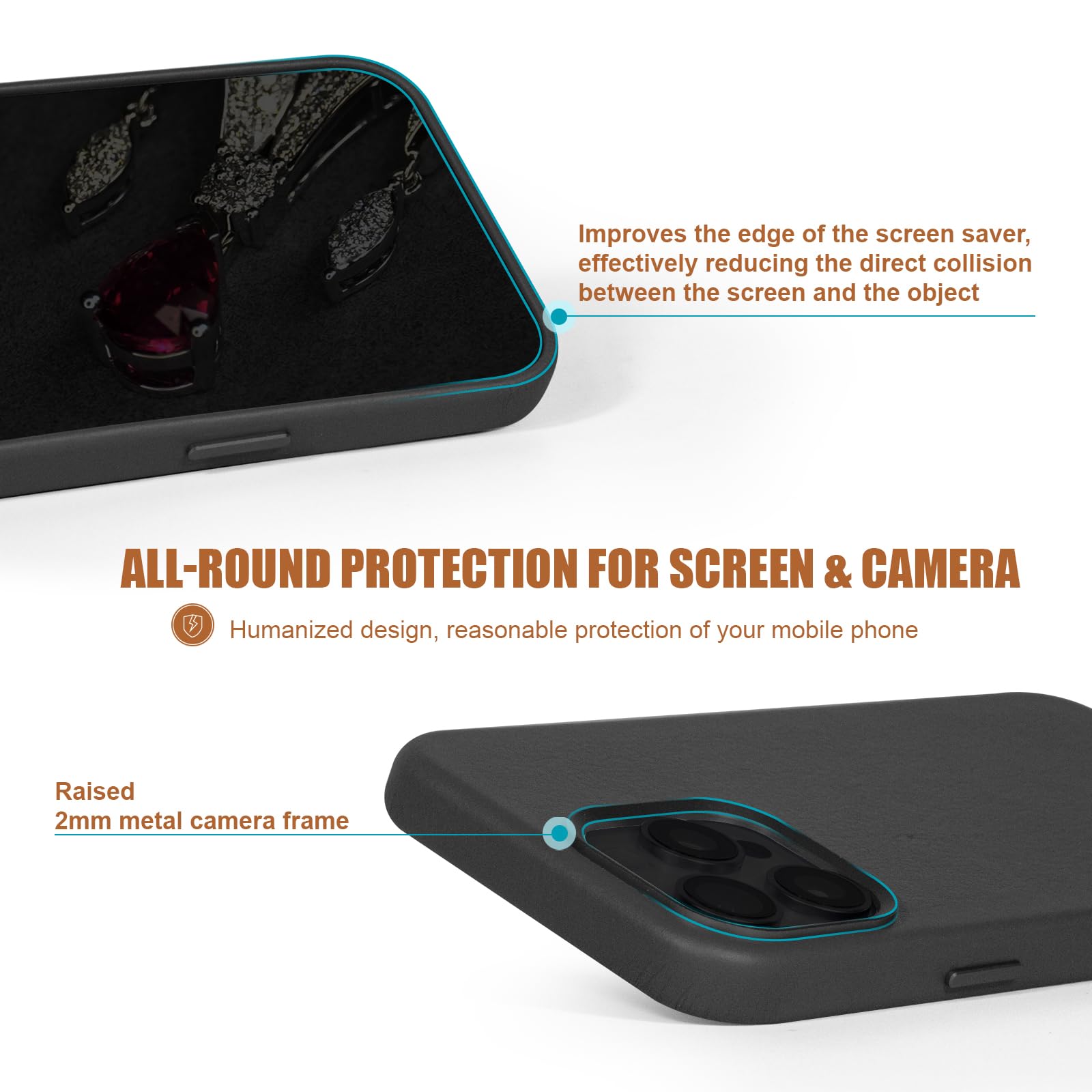 Premium Genuine Full Grain Leather Case for iPhone 15 Pro Max - Slim Fit, MagSafe & Wireless Charging Compatible - Drop & Scratch Resistant with Metal Buttons & Camera Bezel (Black) | Perfect for Business Professionals & Daily Commuters