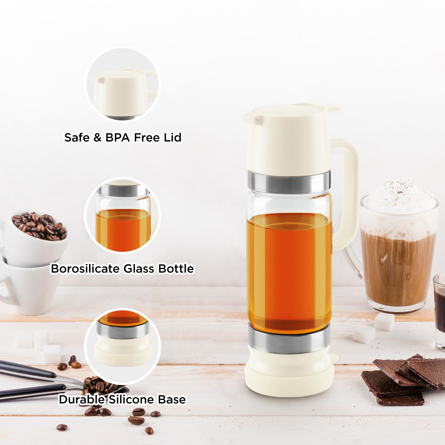 Premium 12oz Glass Coffee Syrup Dispenser with Handle - No Drip Pouring for Coffee, Tea & Honey - Barista Accessories for Home & Cafe (2-Pack, White) - Perfect for Latte Art, Cocktails & Dessert Toppings