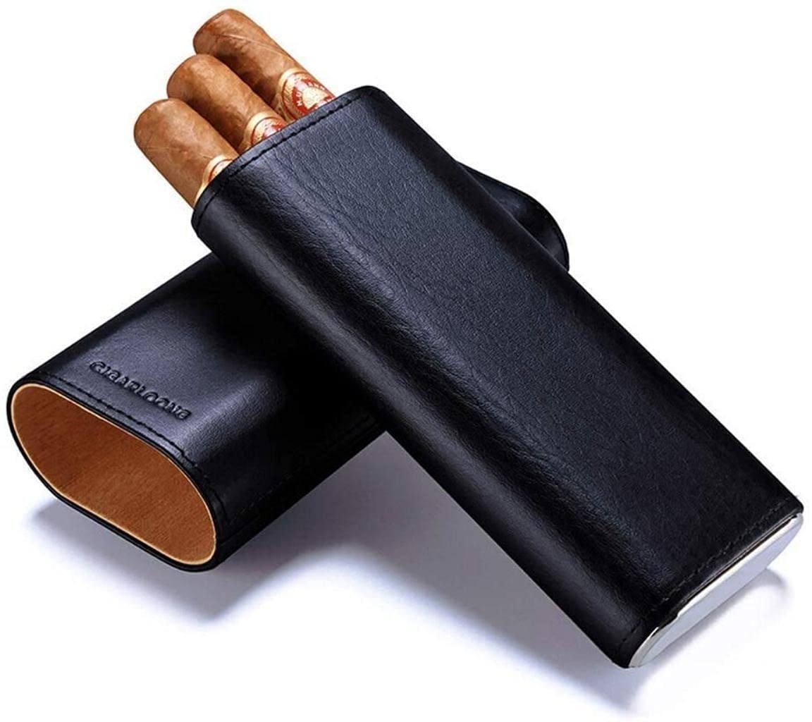 Premium Leather Travel Humidor Cigar Case - Portable Cigar Box with Cigar Bag, Perfect for Outdoor Adventures, Business Trips & Gifting