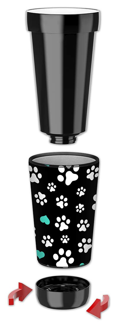 16oz Insulated Tumbler with Lid & Removable Wetsuit Cover - Dog Paws & Hearts Design, Perfect for Hot/Cold Drinks, Office, Gym, Travel, and Outdoor Activities