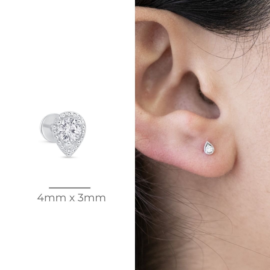 14K White Gold Pear Diamond Stud Earrings with Milgrain Detail - Perfect for Weddings, Anniversaries & Special Occasions