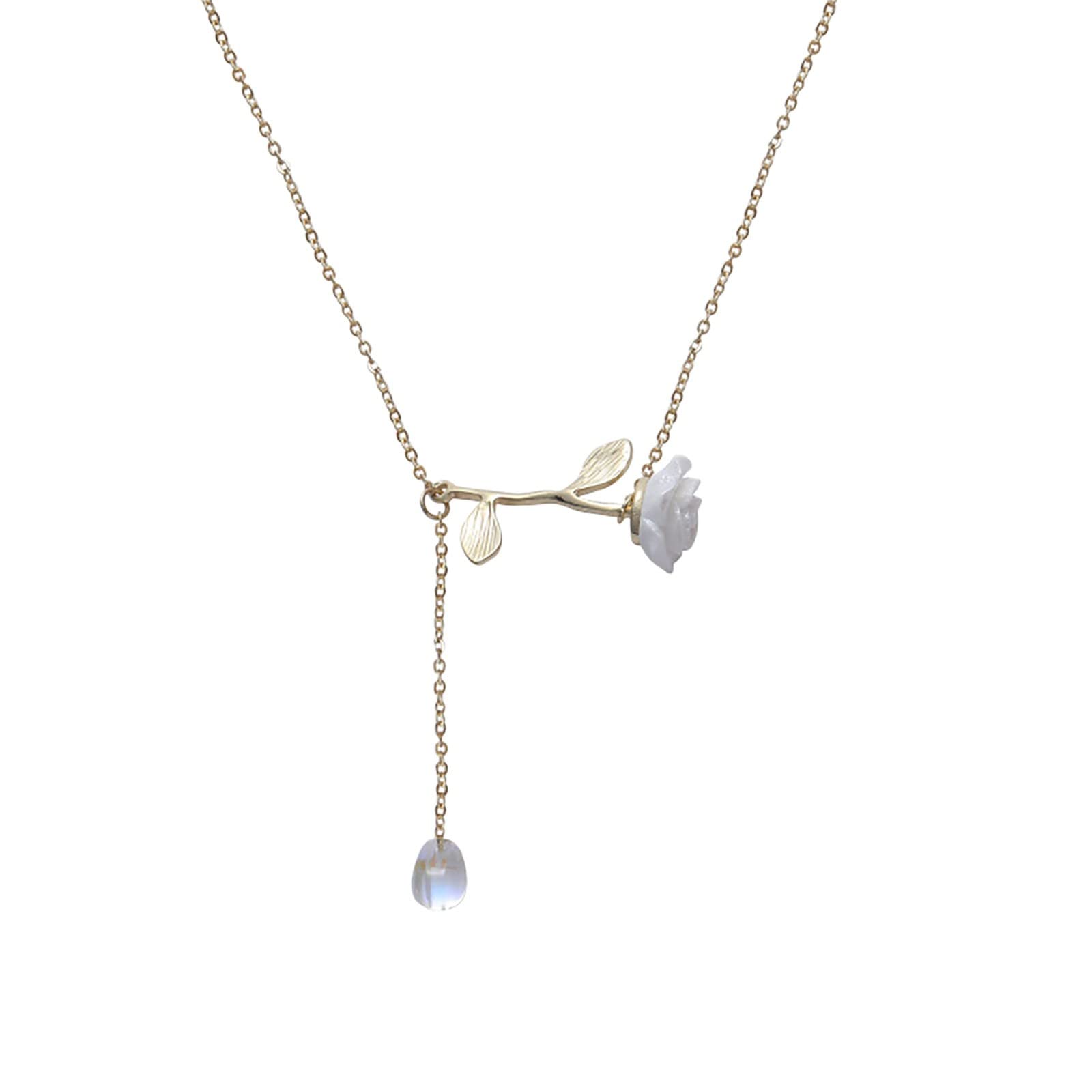 Minimalist Rose Silver Necklace for Women & Girls - Tiny Flower Choker Charm with Diamond Pendant - Dainty Drop Necklace for Girlfriend, One Size - Perfect for Valentine's Day, Anniversary & Everyday Wear