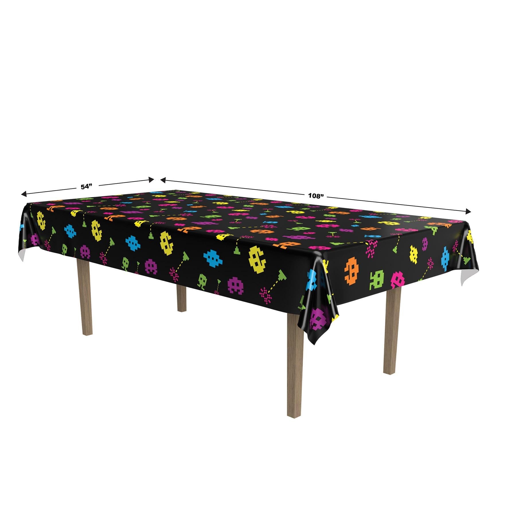 12 Pack Beistle 80's Party Tablecover - Retro Disposable Plastic Tablecloth for 80s Theme Party Decorations, Birthday, Graduation, Halloween Celebrations (54