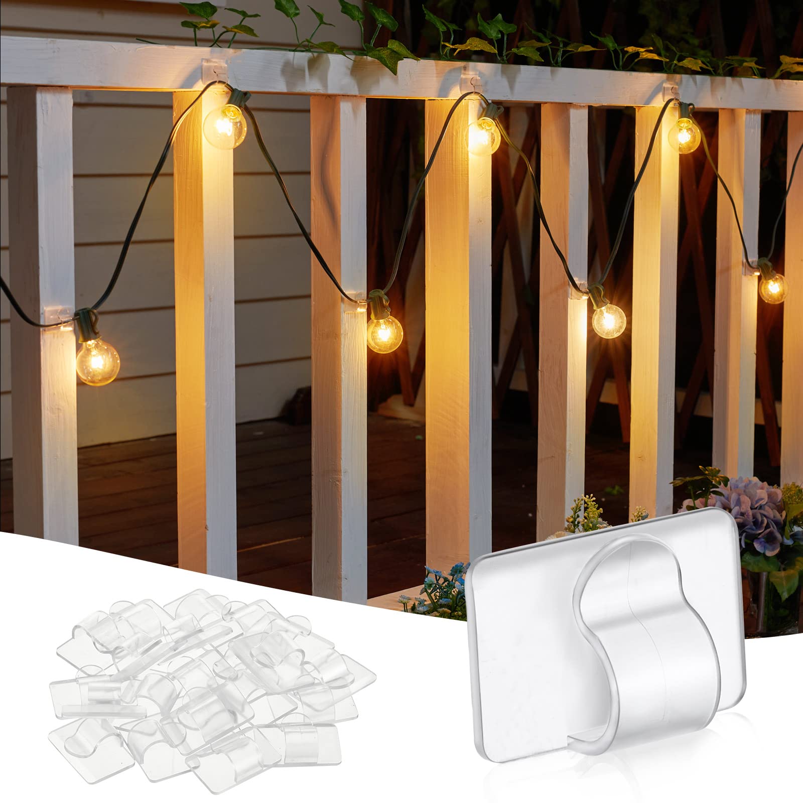 Brightown Clear Christmas Light Clips - 50 Pack with 60 Stickers, Strong Adhesive UV-Resistant Cable Clips for Indoor & Outdoor String Lights - Perfect for Holiday Decorations, Party Lights, and Garden Lighting