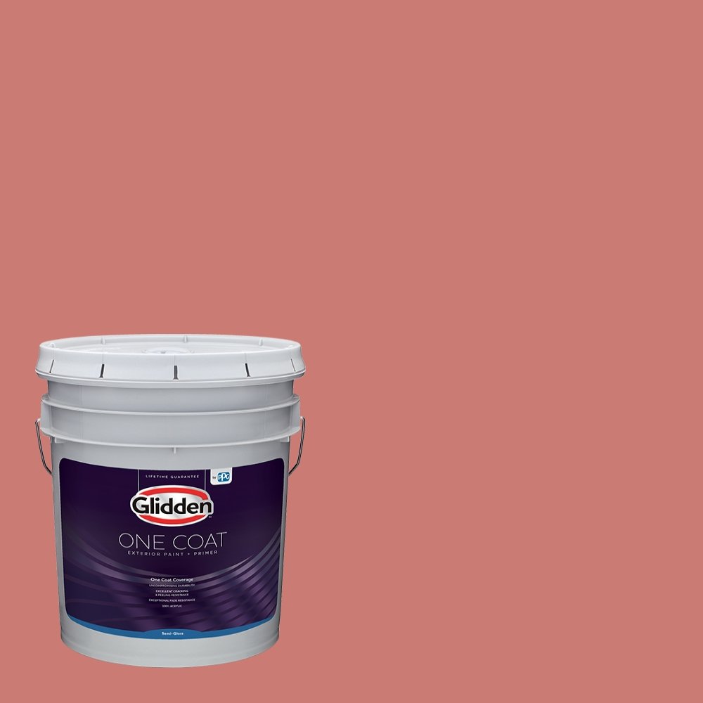 Glidden Exterior Paint and Primer in One - Red Chili Pepper Color, Semi-Gloss Finish, 5-Gallon Bucket (One Coat Coverage) - Perfect for House Siding, Fences, and Outdoor Wood Projects