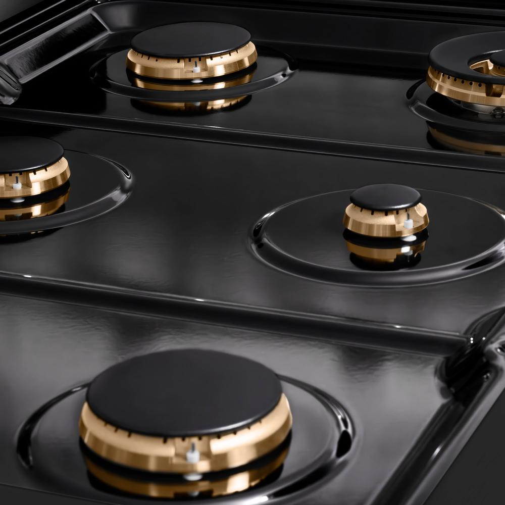 ZLINE 36 Inch Black Stainless Steel 6-Burner Gas Rangetop with Brass Burners & Porcelain Cooktop - Professional Kitchen Stove for Home Chefs & Cooking Enthusiasts