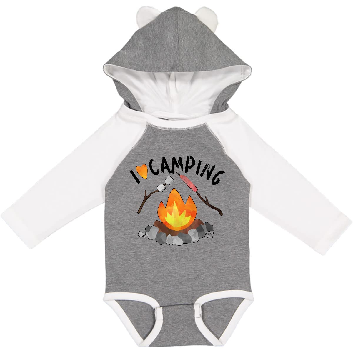 Inktastic I Love Camping Long Sleeve Creeper - Campfire, Hot Dog & Marshmallows Design - Cozy Baby Outfit for Outdoor Adventures, Camping Trips & Family Photos